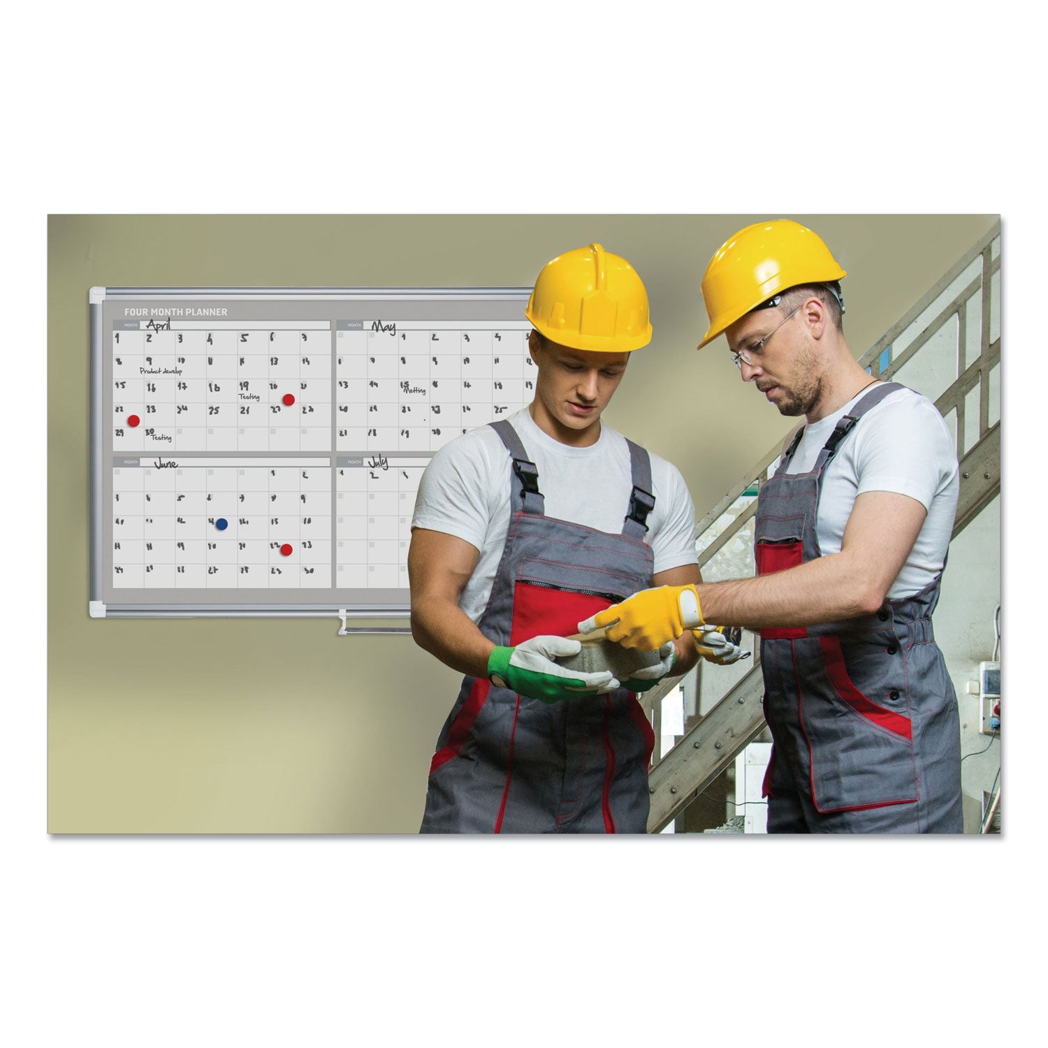 MasterVision® Magnetic Dry Erase Calendar Board, Four Month, 48 x 36, White Surface, Silver Aluminum Frame