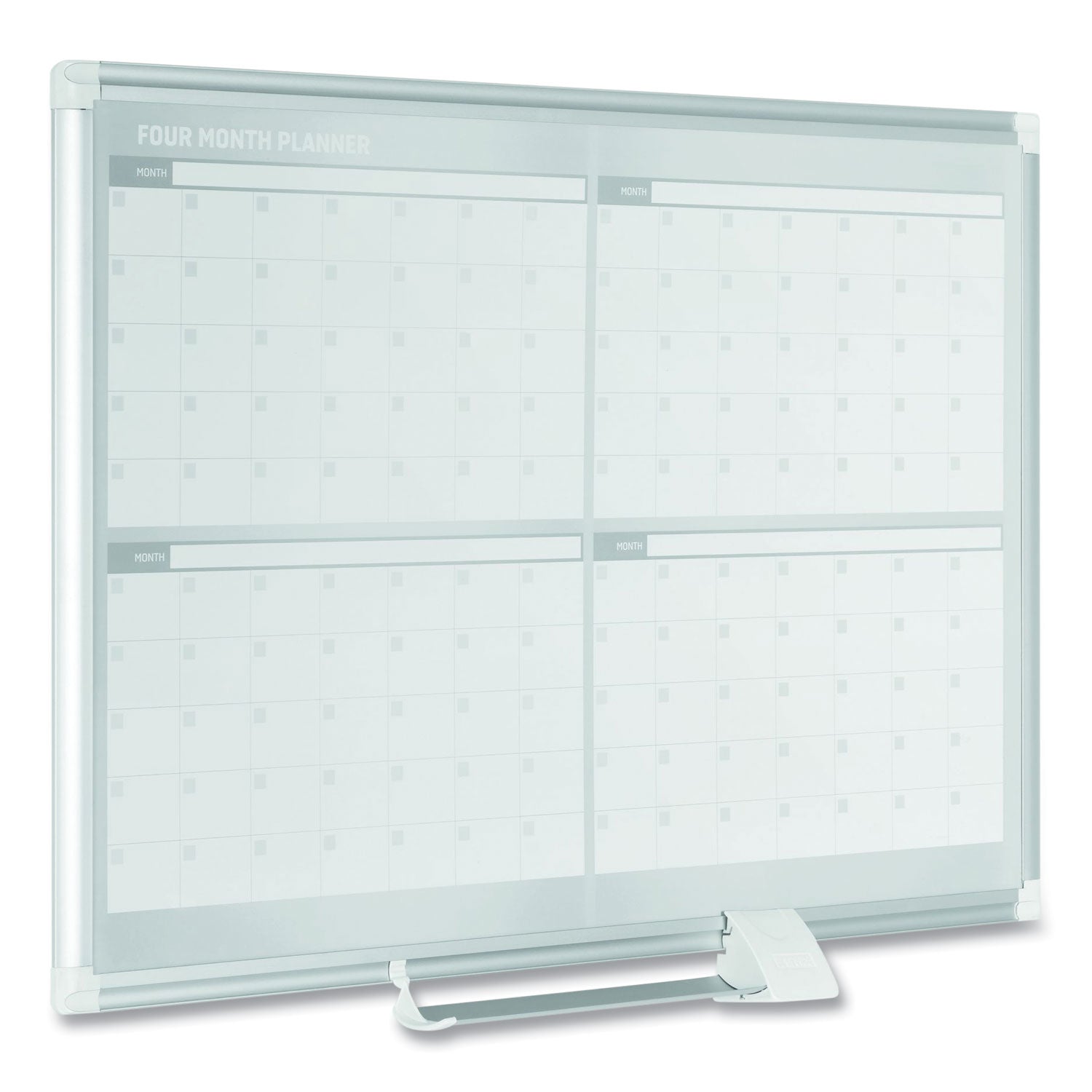 MasterVision® Magnetic Dry Erase Calendar Board, Four Month, 48 x 36, White Surface, Silver Aluminum Frame