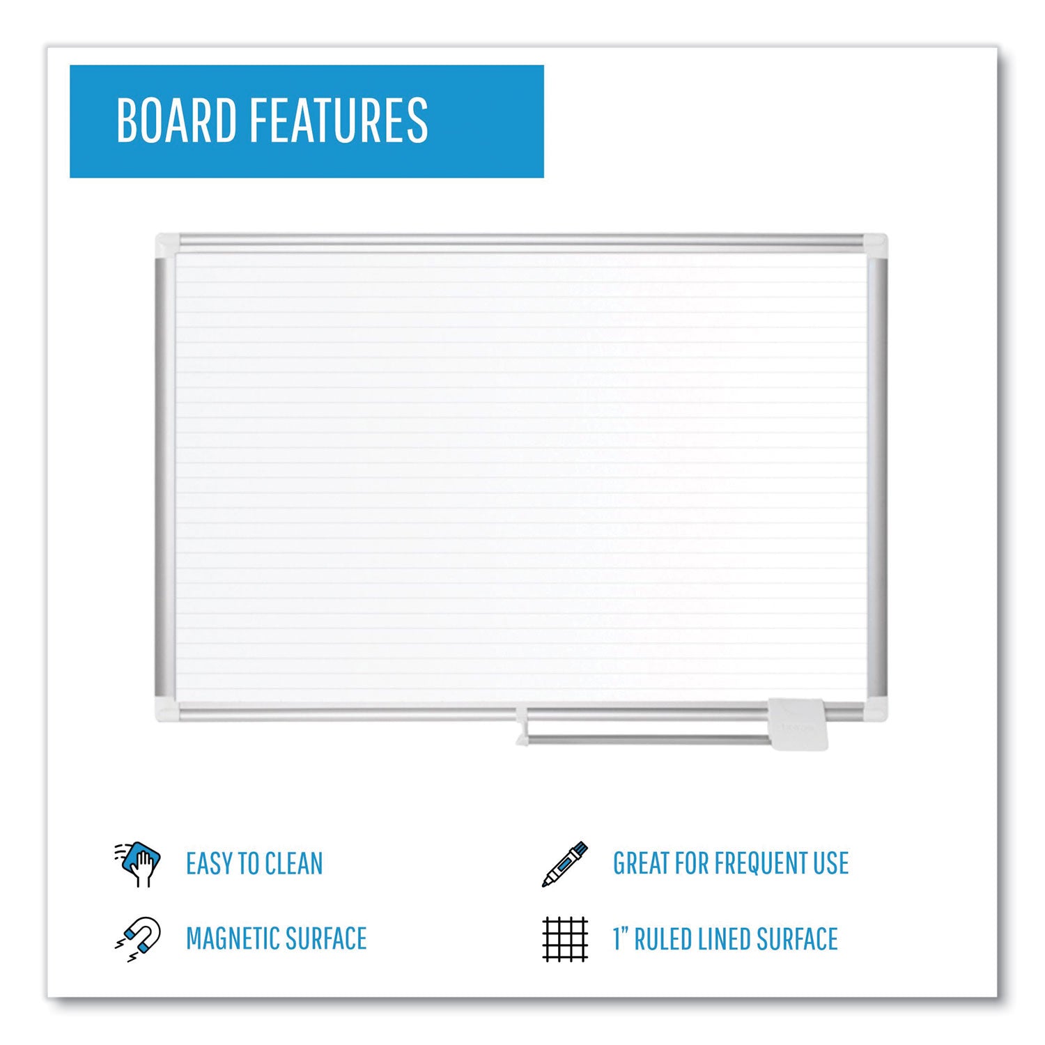 MasterVision® Ruled Magnetic Steel Dry Erase Planning Board, 48 x 36, White Surface, Silver Aluminum Frame