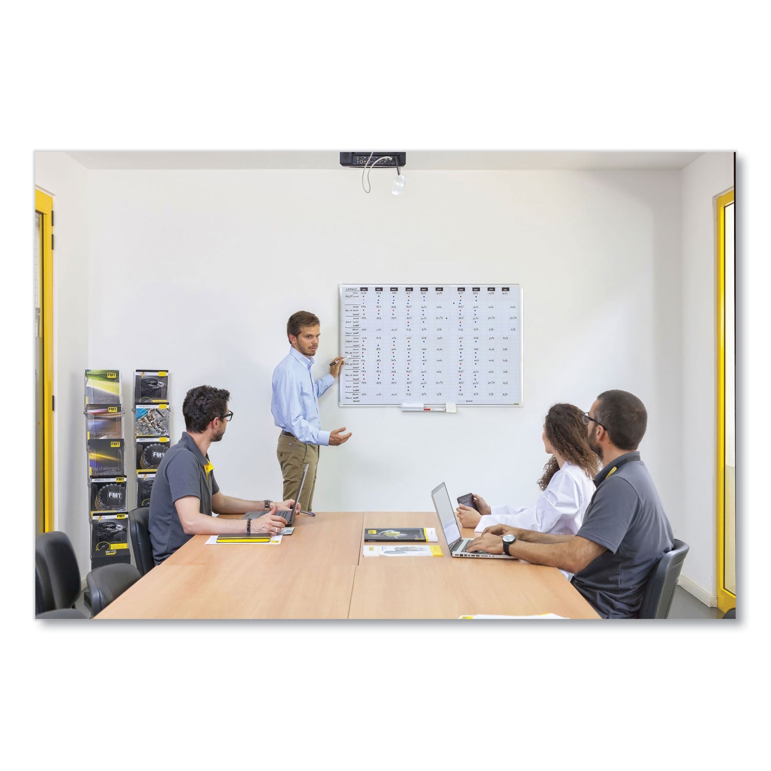 MasterVision® Ruled Magnetic Steel Dry Erase Planning Board, 48 x 36, White Surface, Silver Aluminum Frame