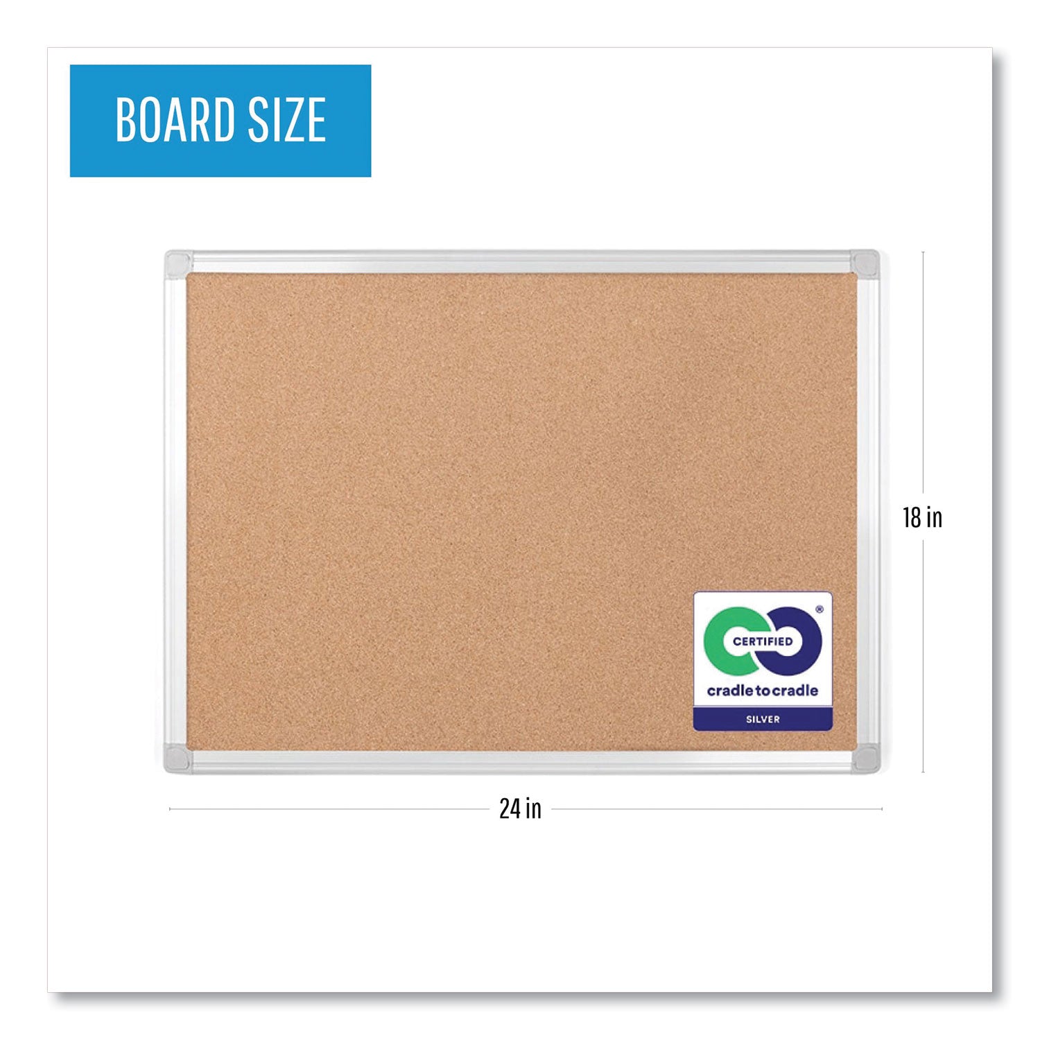 MasterVision® Earth Cork Board, 24 x 18, Tan Surface, Silver Aluminum Frame