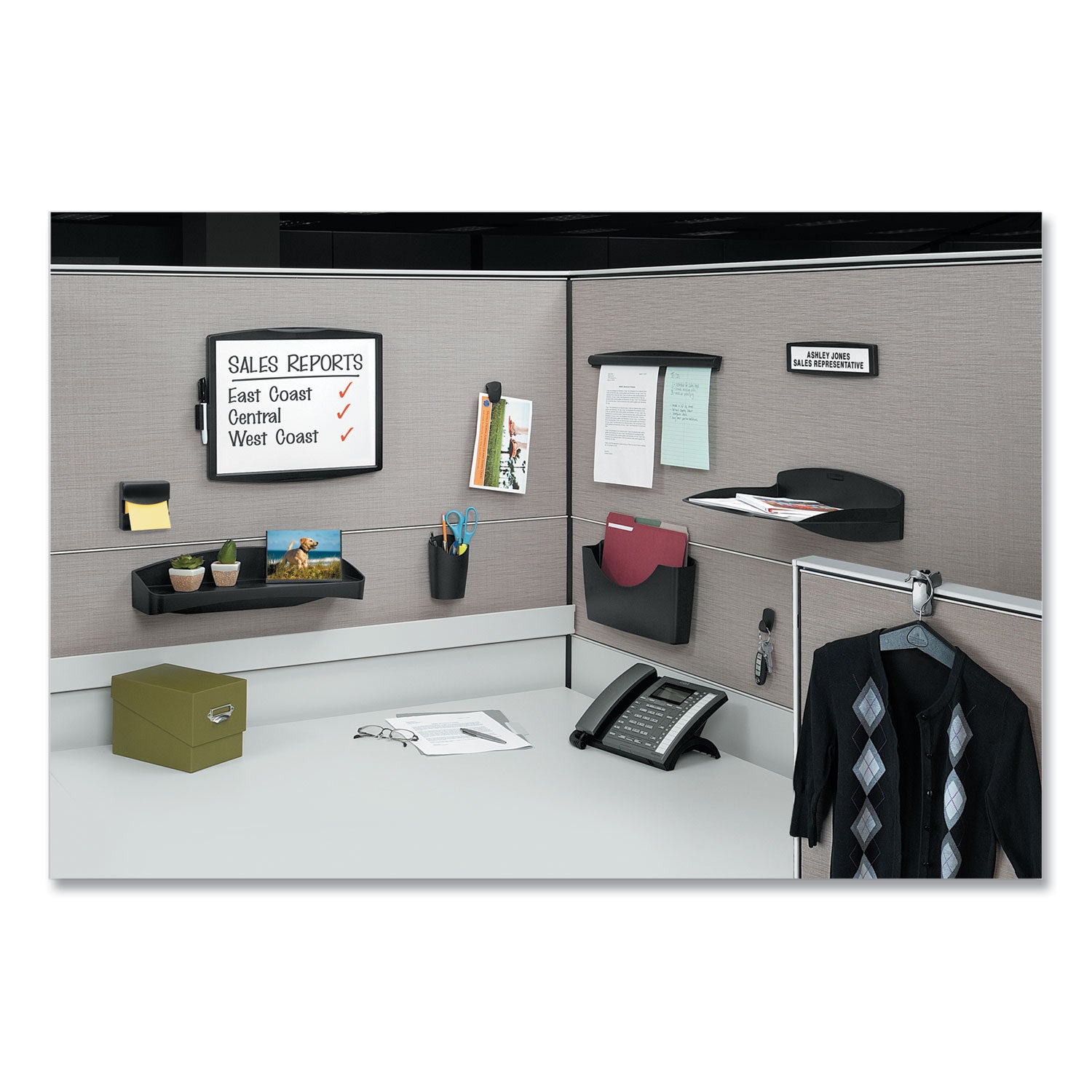 Fellowes® Plastic Partition Additions Nameplate, 9 x 0.75 x 2.5, Fabric Panel Mount, Dark Graphite