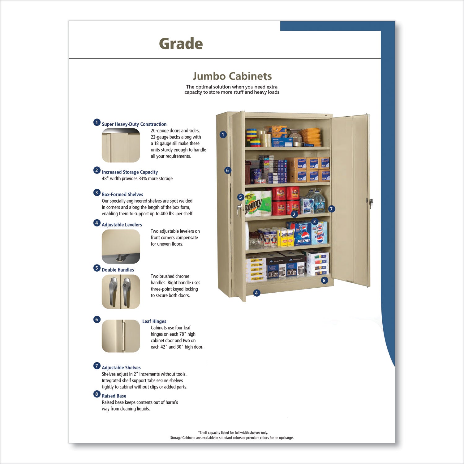 Tennsco Assembled Jumbo Steel Storage Cabinet, 48w x 24d x 78h, Light Gray