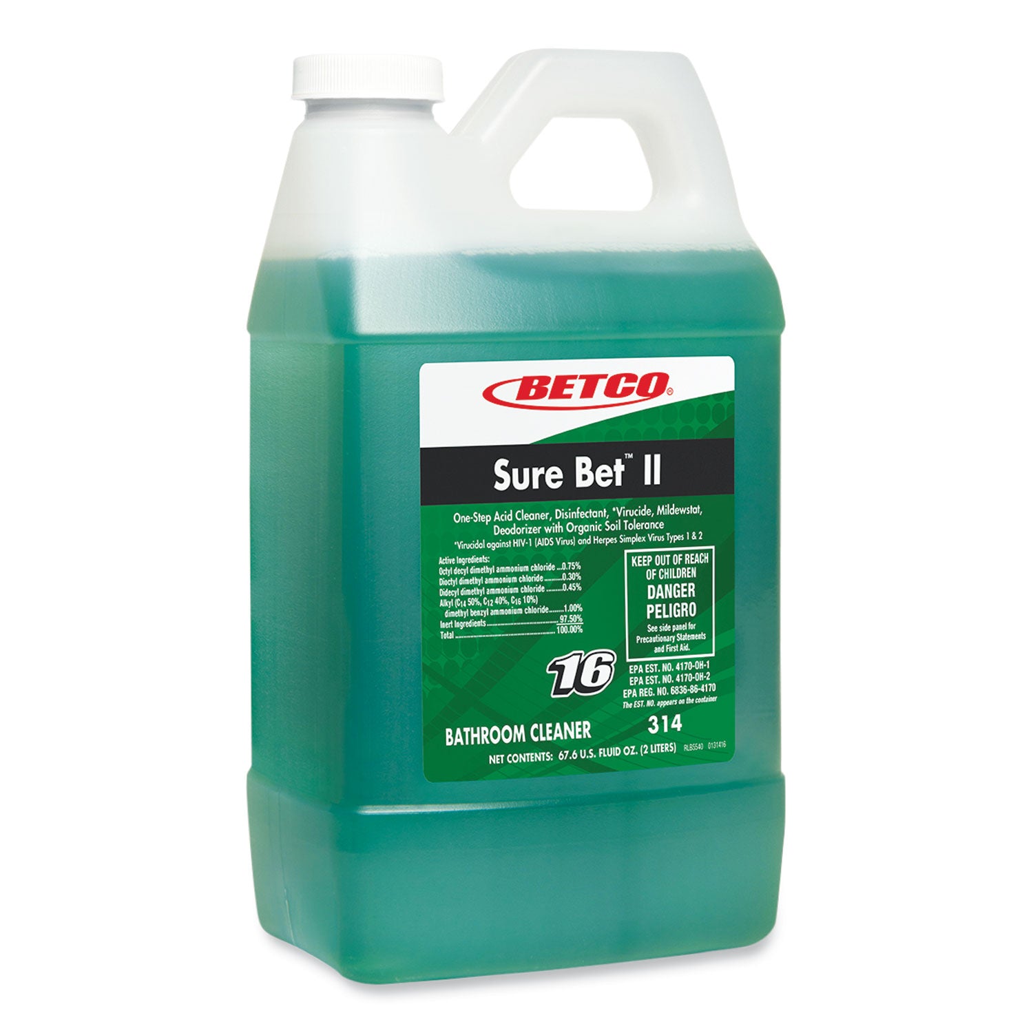 Sure Bet II Foaming Disinfectant, Citrus Scent, 67.6 oz Bottle, 4/Carton