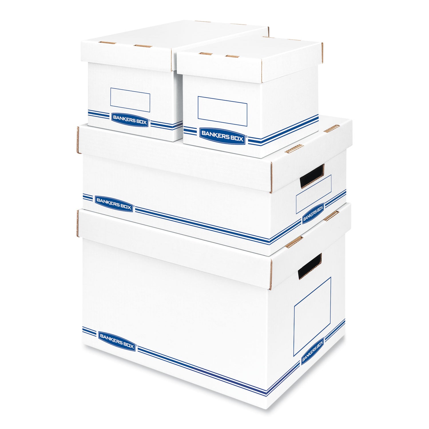 Bankers Box® Organizer Storage Boxes, X-Large, 12.75" x 16.5" x 10.5", White/Blue, 12/Carton