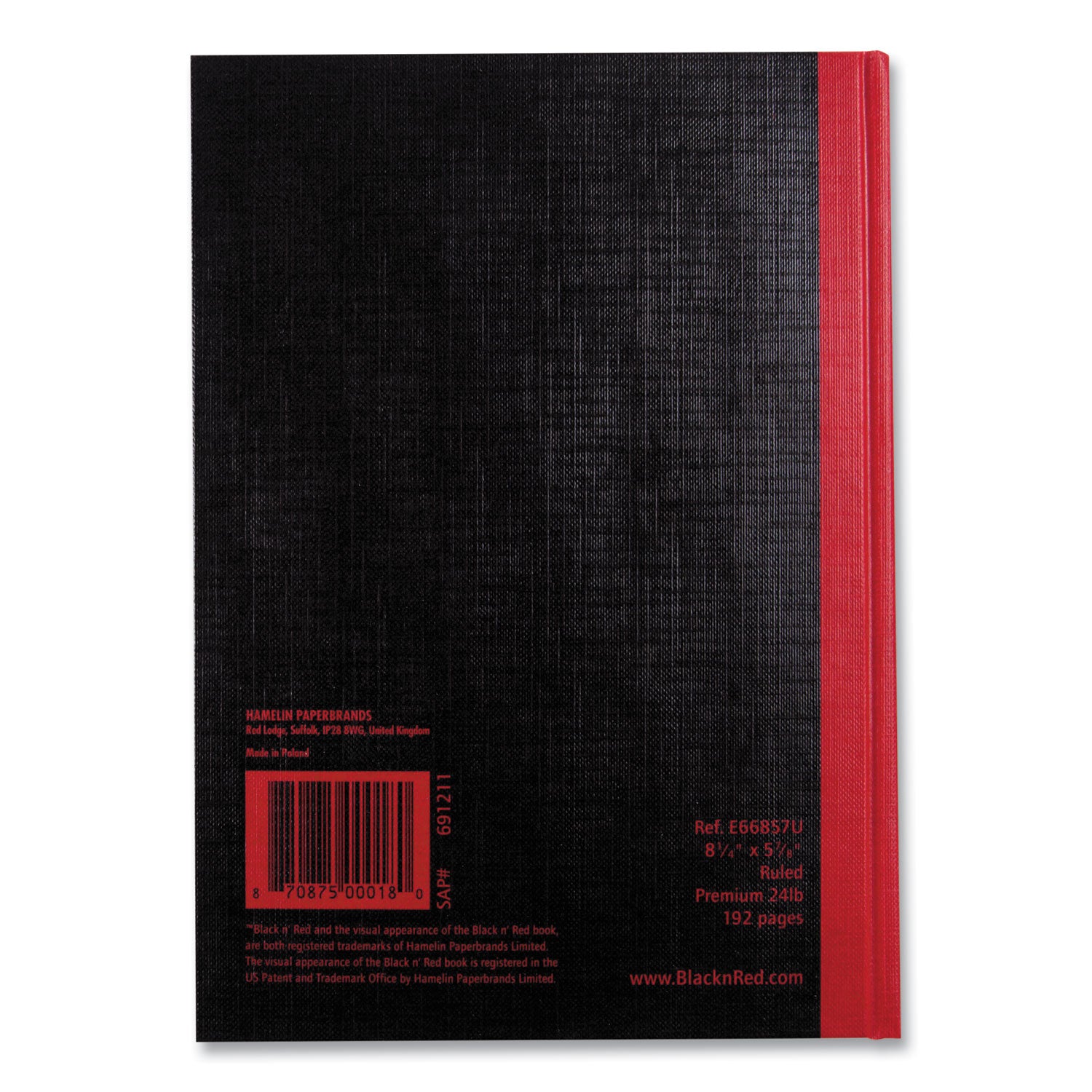 Black n' Red™ Hardcover Casebound Notebooks, SCRIBZEE Compatible, 1-Subject, Wide/Legal Rule, Black Cover, (96) 8.25 x 5.63 Sheets