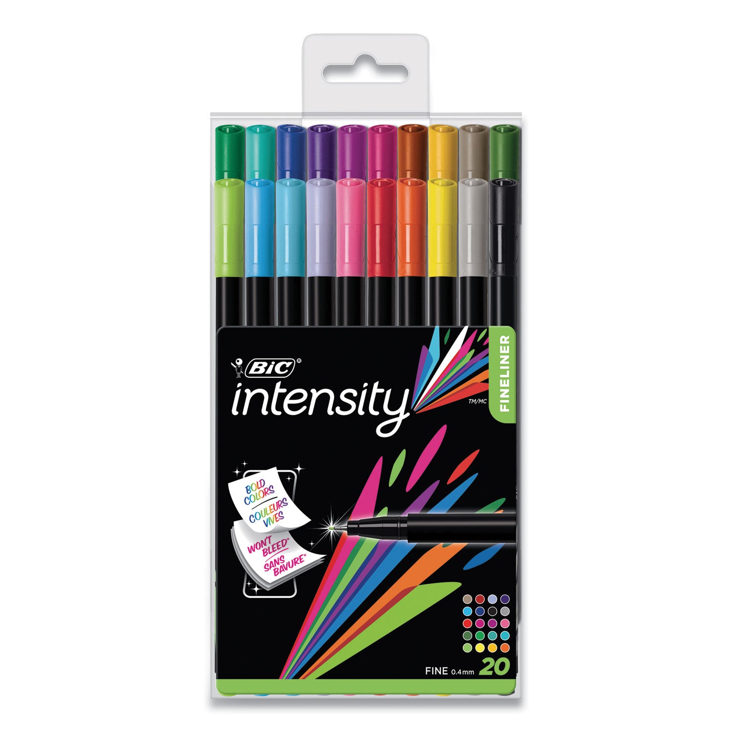 Intensity Porous Point Pen, Stick, Fine 0.4 mm, Assorted Ink and Barrel Colors, 20/Pack