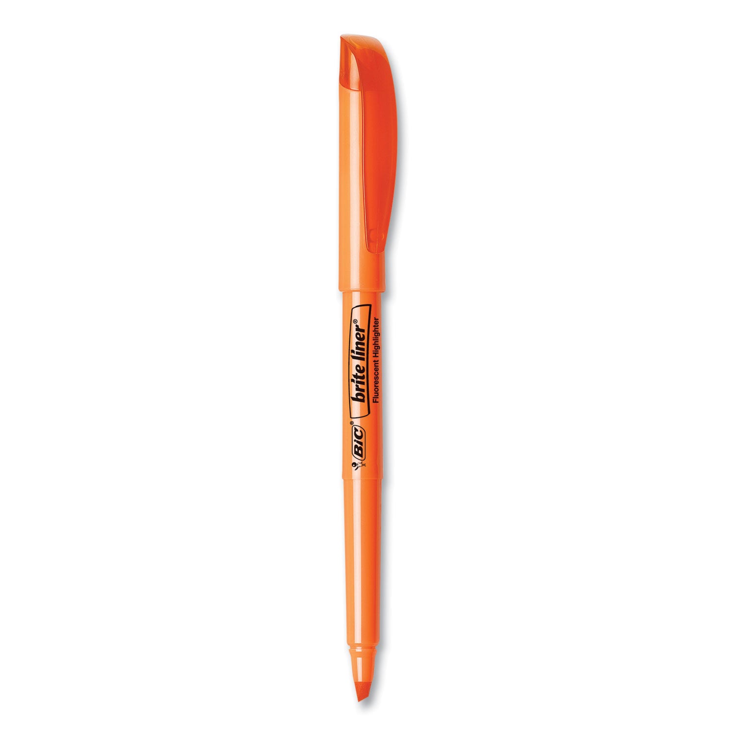 BIC® Brite Liner Highlighter, Fluorescent Orange Ink, Chisel Tip, Orange/Black Barrel, Dozen