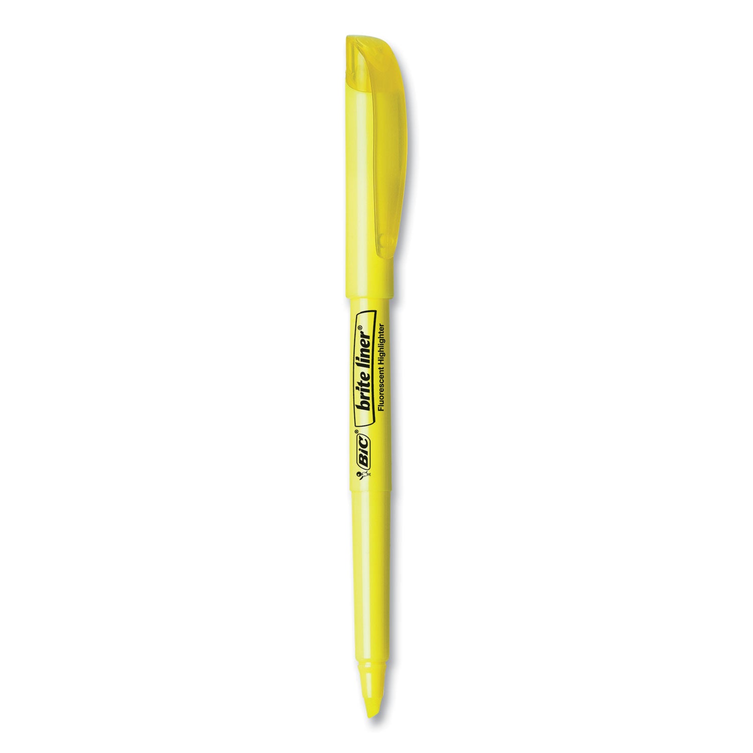 BIC® Brite Liner Highlighter, Fluorescent Yellow Ink, Chisel Tip, Yellow/Black Barrel, Dozen