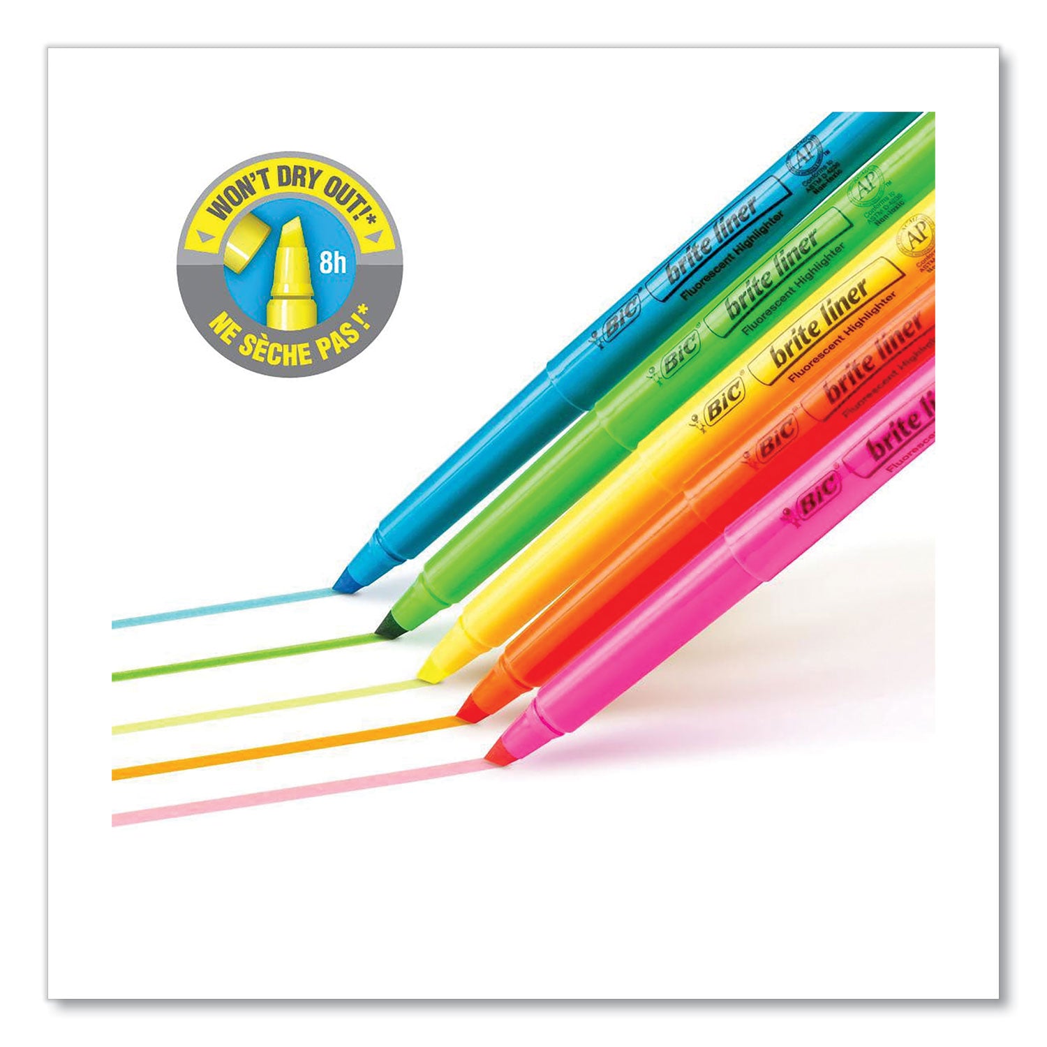 BIC® Brite Liner Highlighter, Fluorescent Yellow Ink, Chisel Tip, Yellow/Black Barrel, Dozen