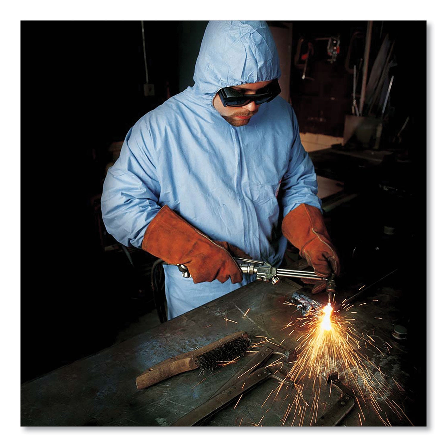 KleenGuard™ A65 Zipper Front Flame-Resistant Hooded Coveralls, Elastic Wrist and Ankles, X-Large, Blue, 25/Carton