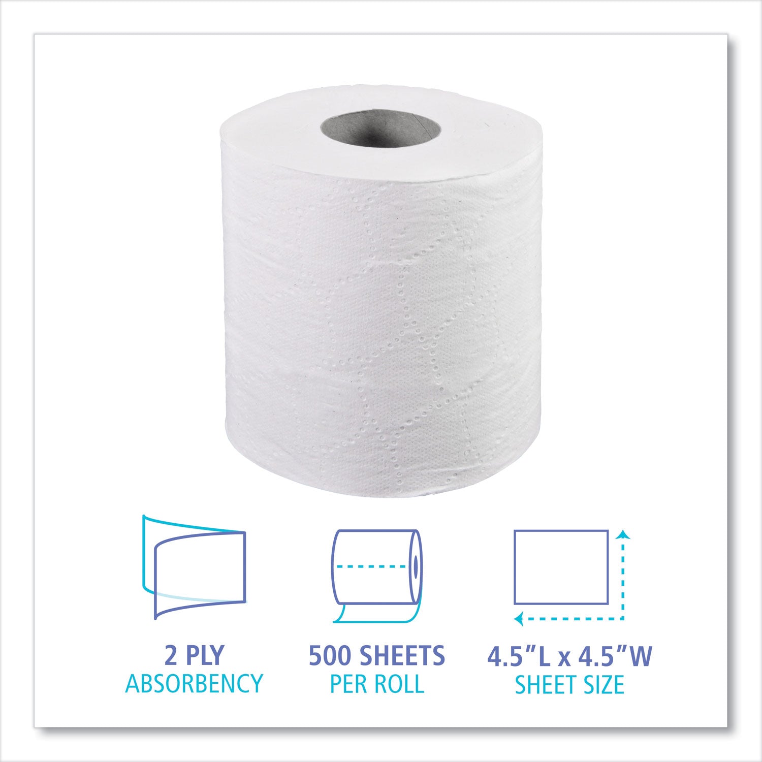 Boardwalk® 2-Ply Toilet Tissue, Septic Safe, White, 4.5 x 4.5, 500 Sheets/Roll, 96 Rolls/Carton