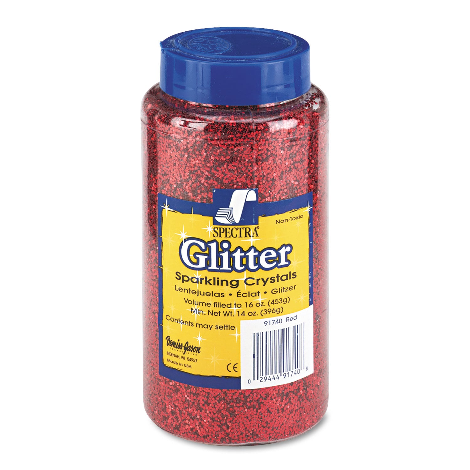 Spectra Glitter, 0.04 Hexagon Crystals, Red, 16 oz Shaker-Top Jar