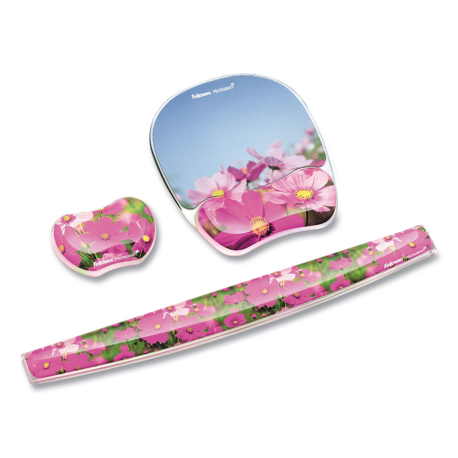 Fellowes® Photo Gel Keyboard Wrist Rest with Microban Protection, 18.56 x 2.31, Pink Flowers Design