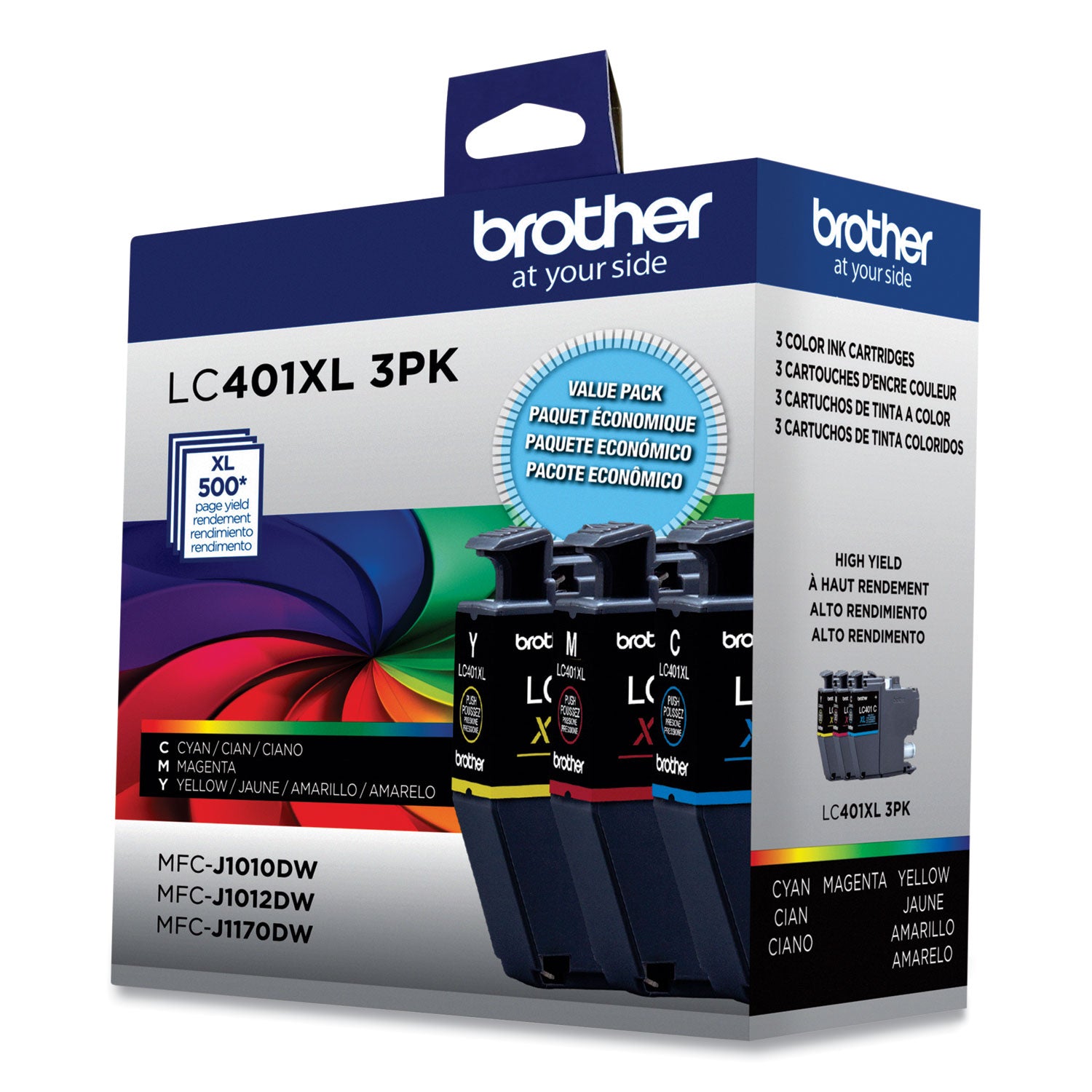 Brother LC401XL3PKS High-Yield Ink, 500 Page-Yield, Cyan/Magenta/Yellow, 3/Pack