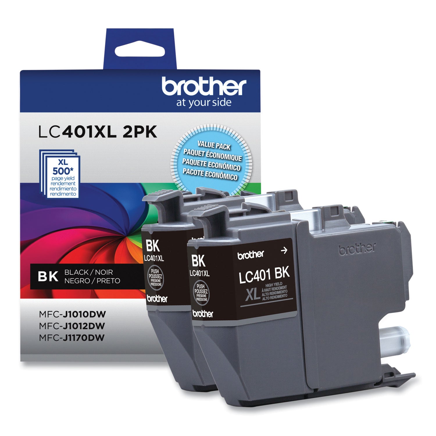 Brother LC401XL2PKS High-Yield Ink, 500 Page-Yield, Black, 2/Pack