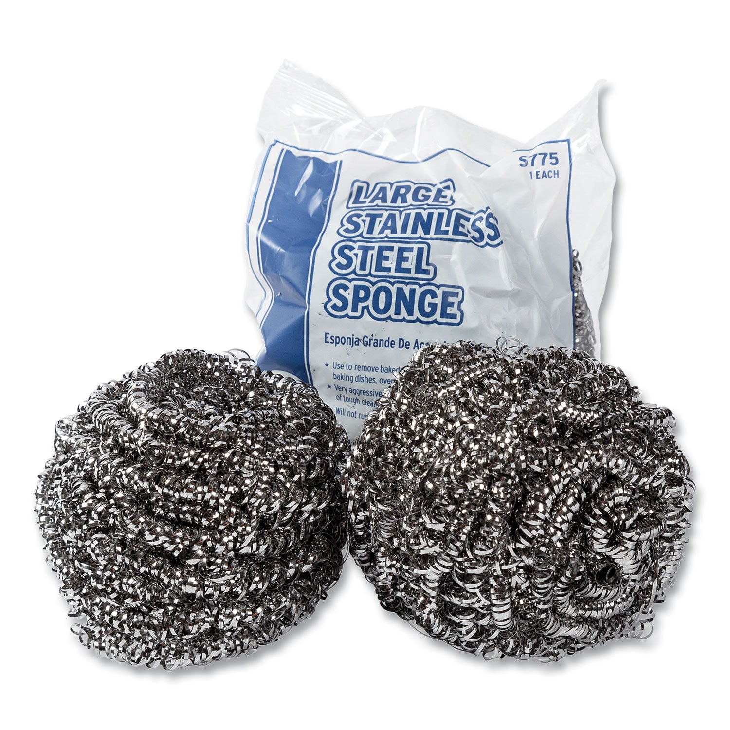 AmerCareRoyal® Stainless Steel Sponge, Polybagged, 1.75 oz, Gray, 12/Pack, 6 Packs/Carton