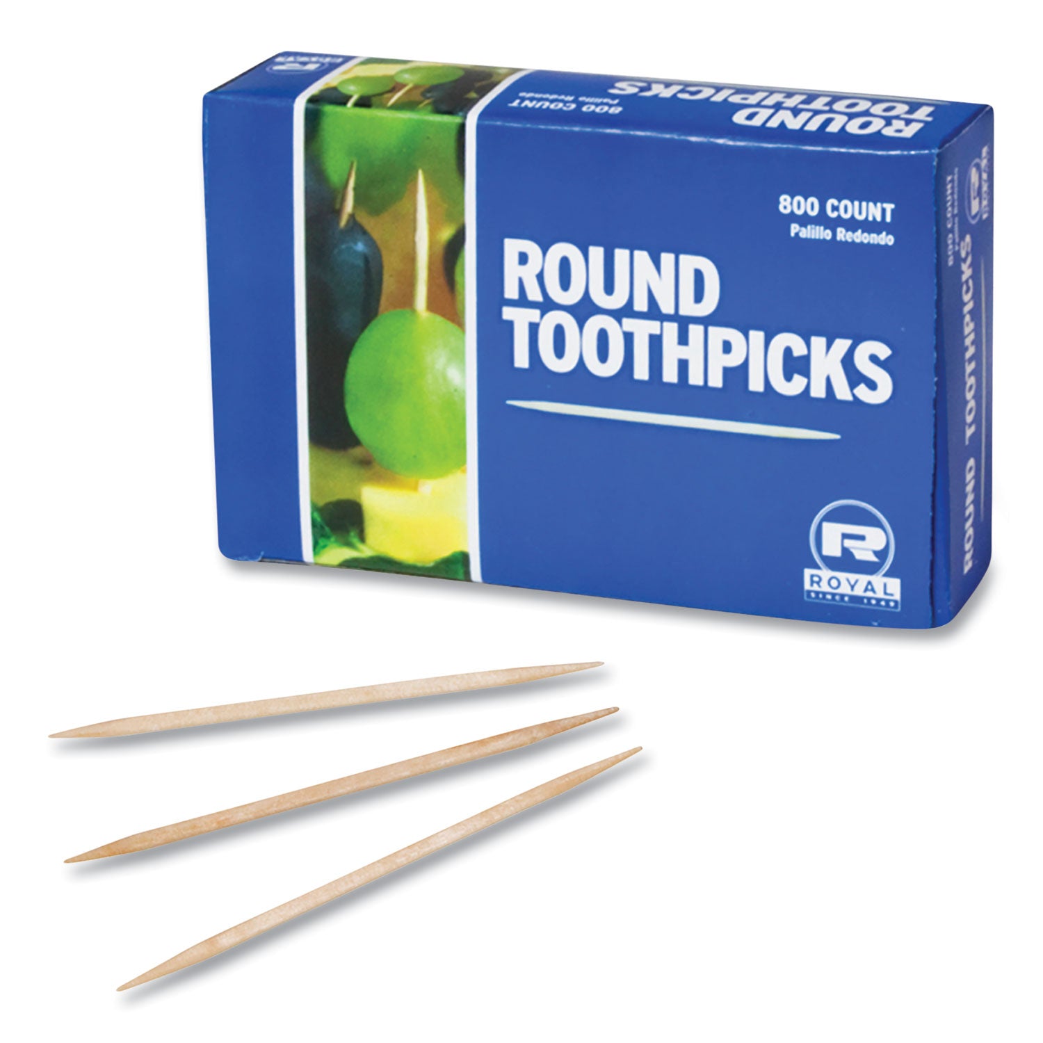 AmerCareRoyal® Round Wood Toothpicks, 2.5", Natural, 800/Box, 24 Boxes/Case, 5 Cases/Carton, 96,000 Toothpicks/Carton