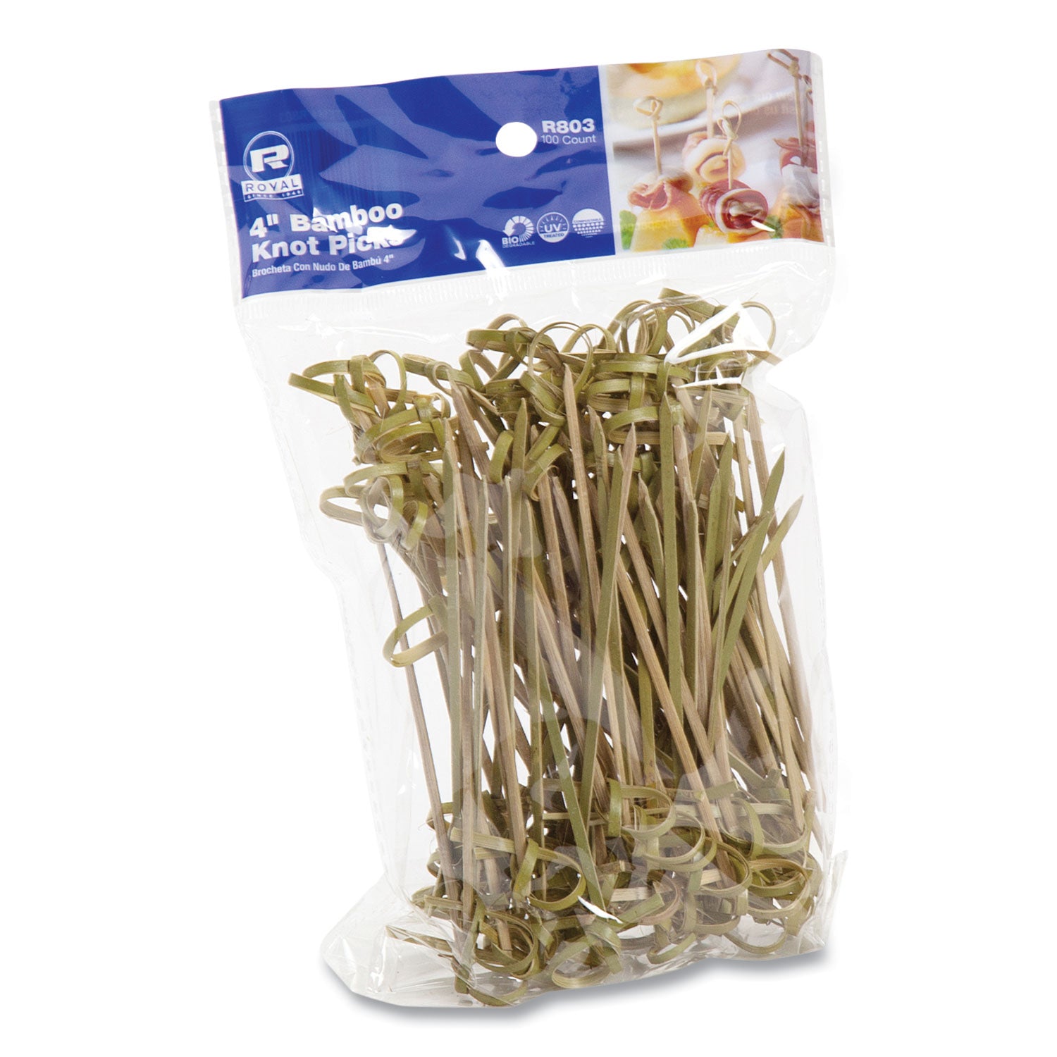 AmerCareRoyal® Knotted Bamboo Pick, Natural, 4", 100 Pack, 10 Packs/Carton