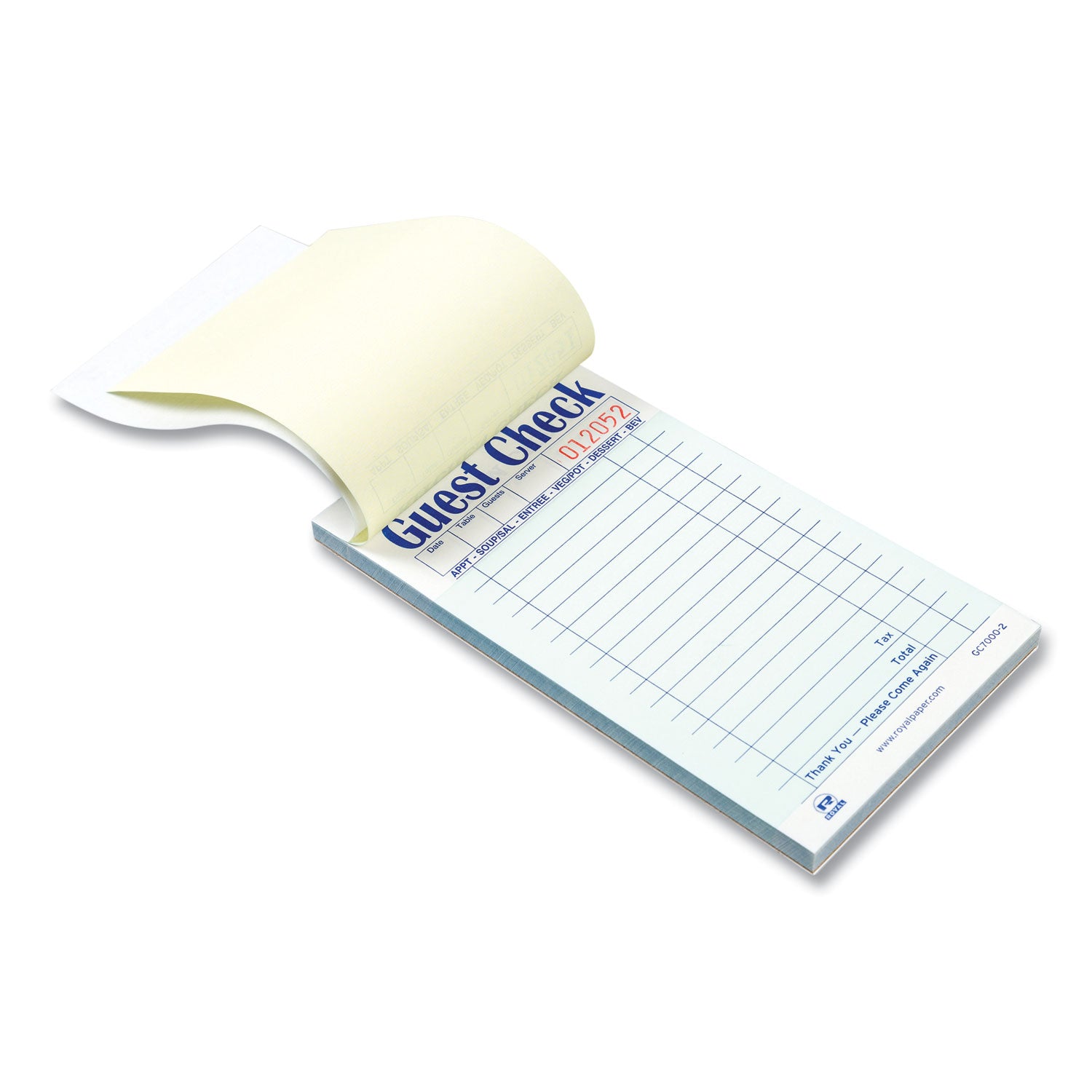 AmerCareRoyal® Guest Check Pad, 17 Lines, Two-Part Carbonless, 3.6 x 6.7, 50 Forms/Pad, 50 Pads/Carton