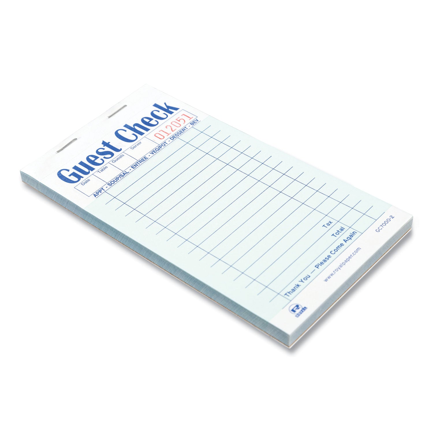 AmerCareRoyal® Guest Check Pad, 17 Lines, Two-Part Carbonless, 3.6 x 6.7, 50 Forms/Pad, 50 Pads/Carton