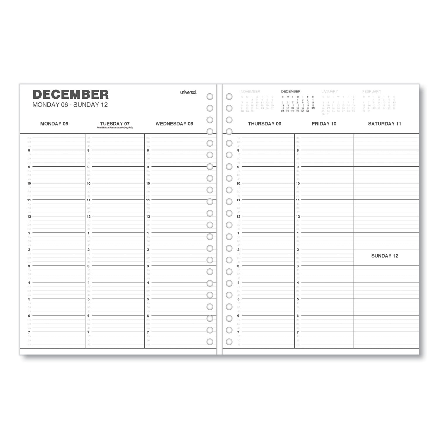 Universal® Weekly Planner, 11 x 8, Black Cover, 14-Month: Dec 2024 to Jan 2026