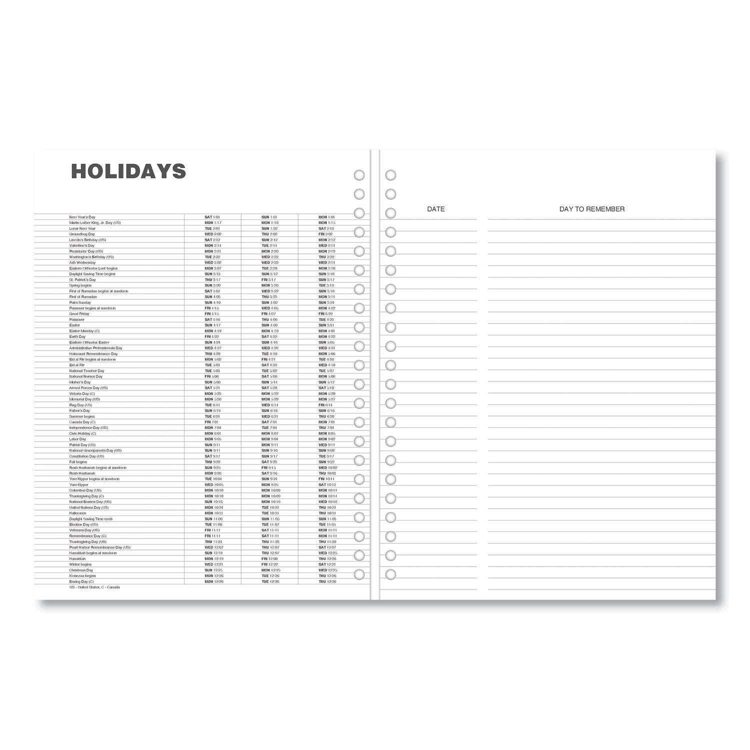 Universal® Monthly Planner, 11 x 8, Black Cover, 14-Month: Dec 2024 to Jan 2026