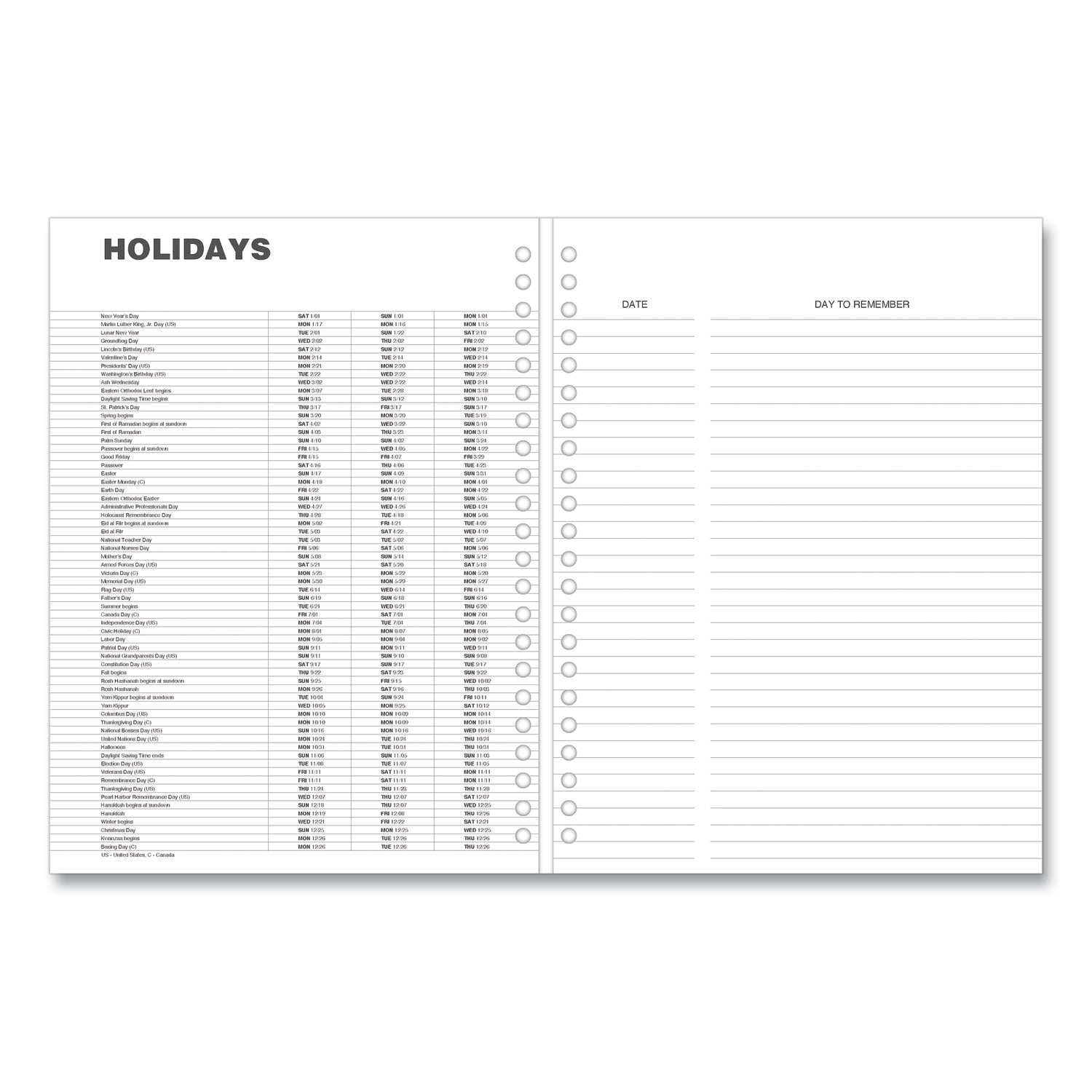 Universal® Weekly Planner, 11 x 8, Black Cover, 14-Month: Dec 2024 to Jan 2026