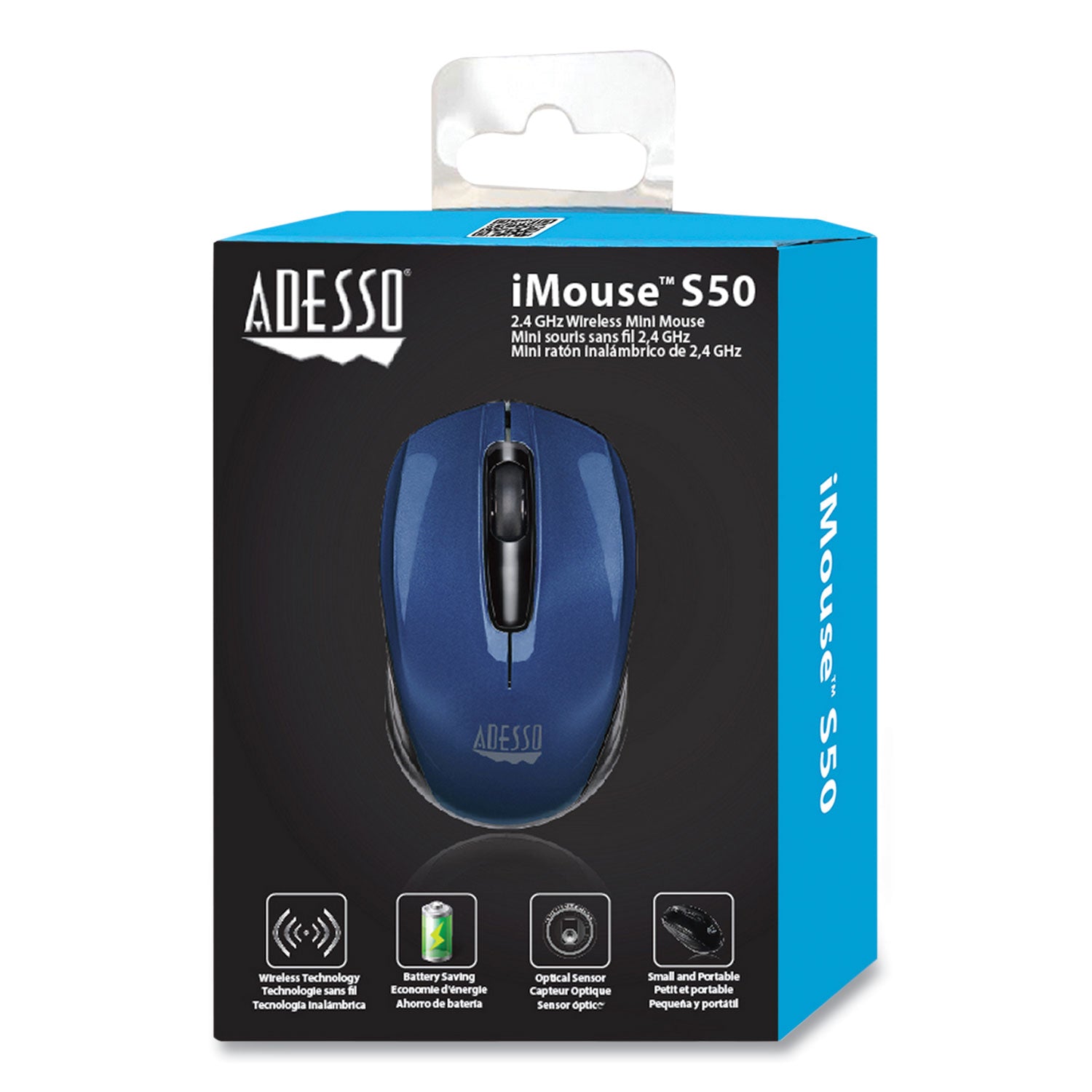 Adesso iMouse S50 Wireless Mini Mouse, 2.4 GHz Frequency/33 ft Wireless Range, Left/Right Hand Use, Blue