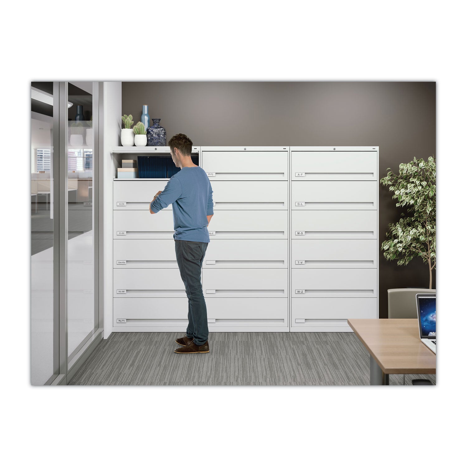 Tennsco Fixed Shelf Enclosed-Format Lateral File for End-Tab Folders, 5 Legal/Letter File Shelves, Light Gray, 36" x 16.5" x 63.5"