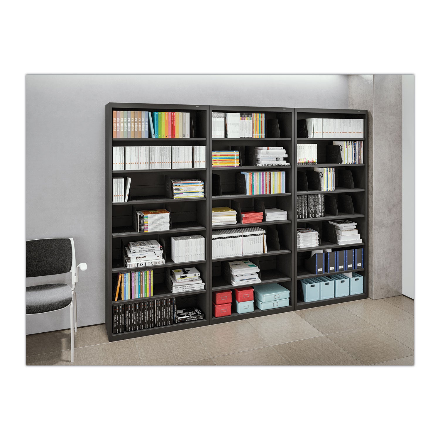 Tennsco Fixed Shelf Open-Format Lateral File for End-Tab Folders, 6 Legal/Letter File Shelves, Light Gray, 36" x 16.5" x 75.25"