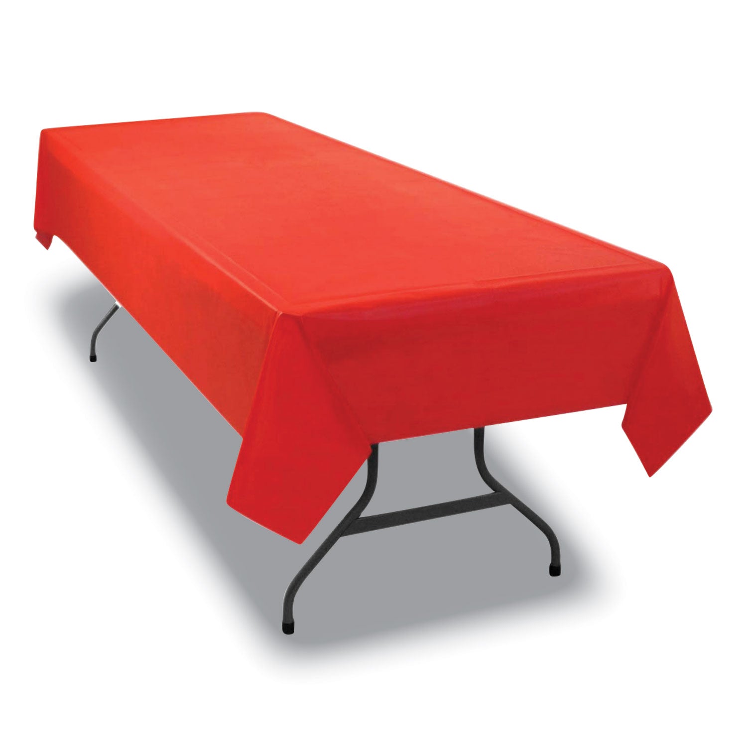 Tablemate® Table Set Rectangular Table Cover, Heavyweight Plastic, 54" x 108", Red, 6/Pack