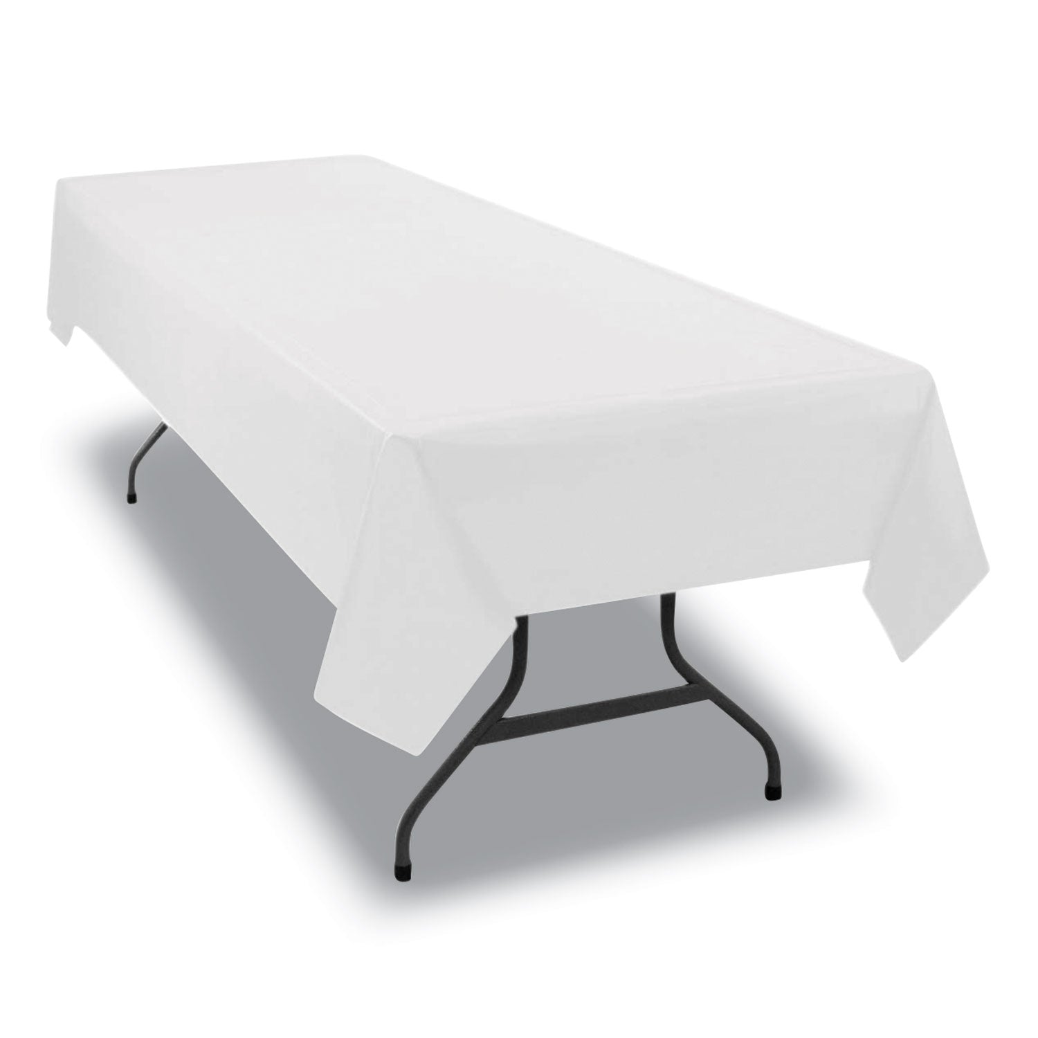 Tablemate® Table Set Rectangular Table Cover, Heavyweight Plastic, 54" x 108", White, 6/Pack