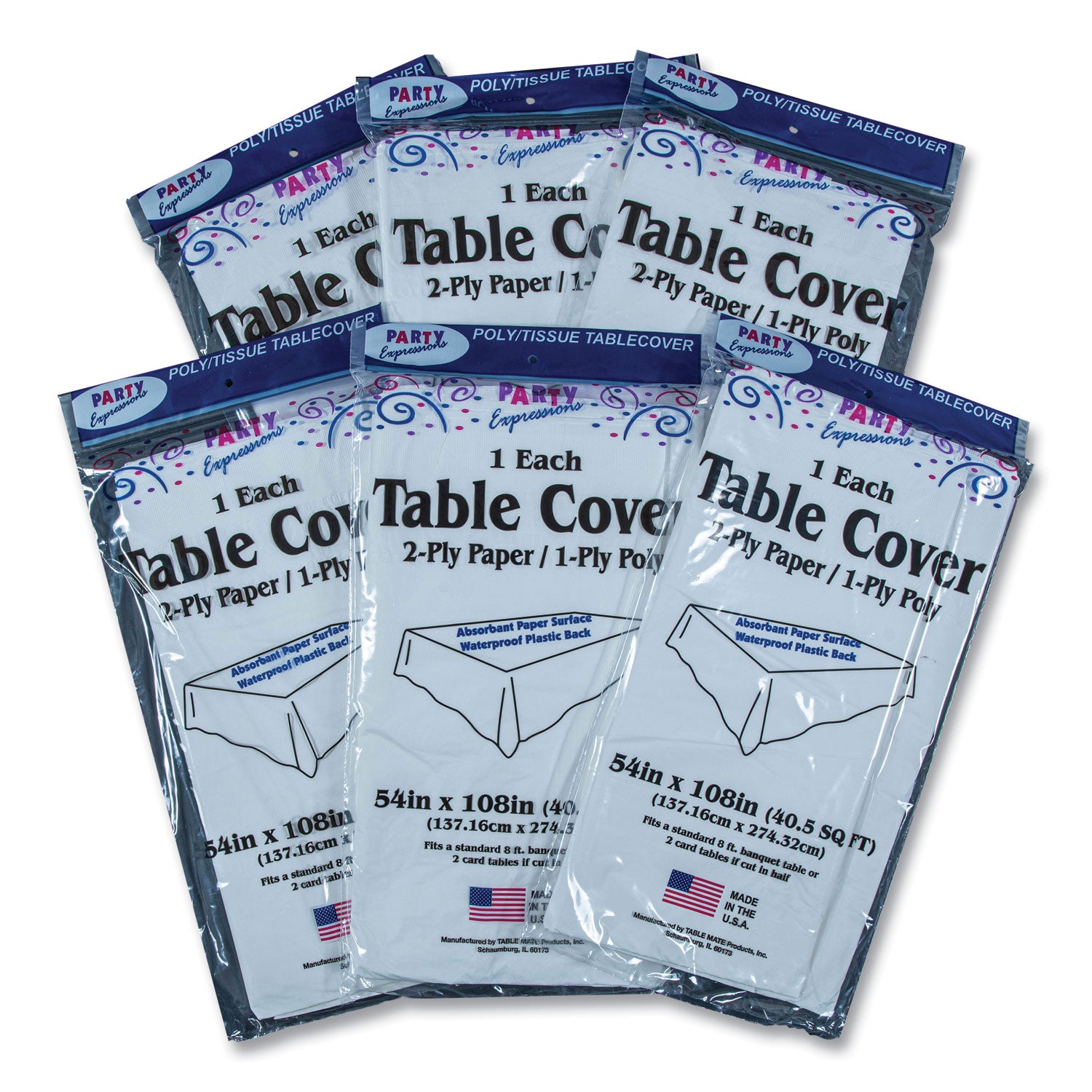 Tablemate® Table Set Poly Tissue Table Cover, 54" x 108", White, 6/Pack