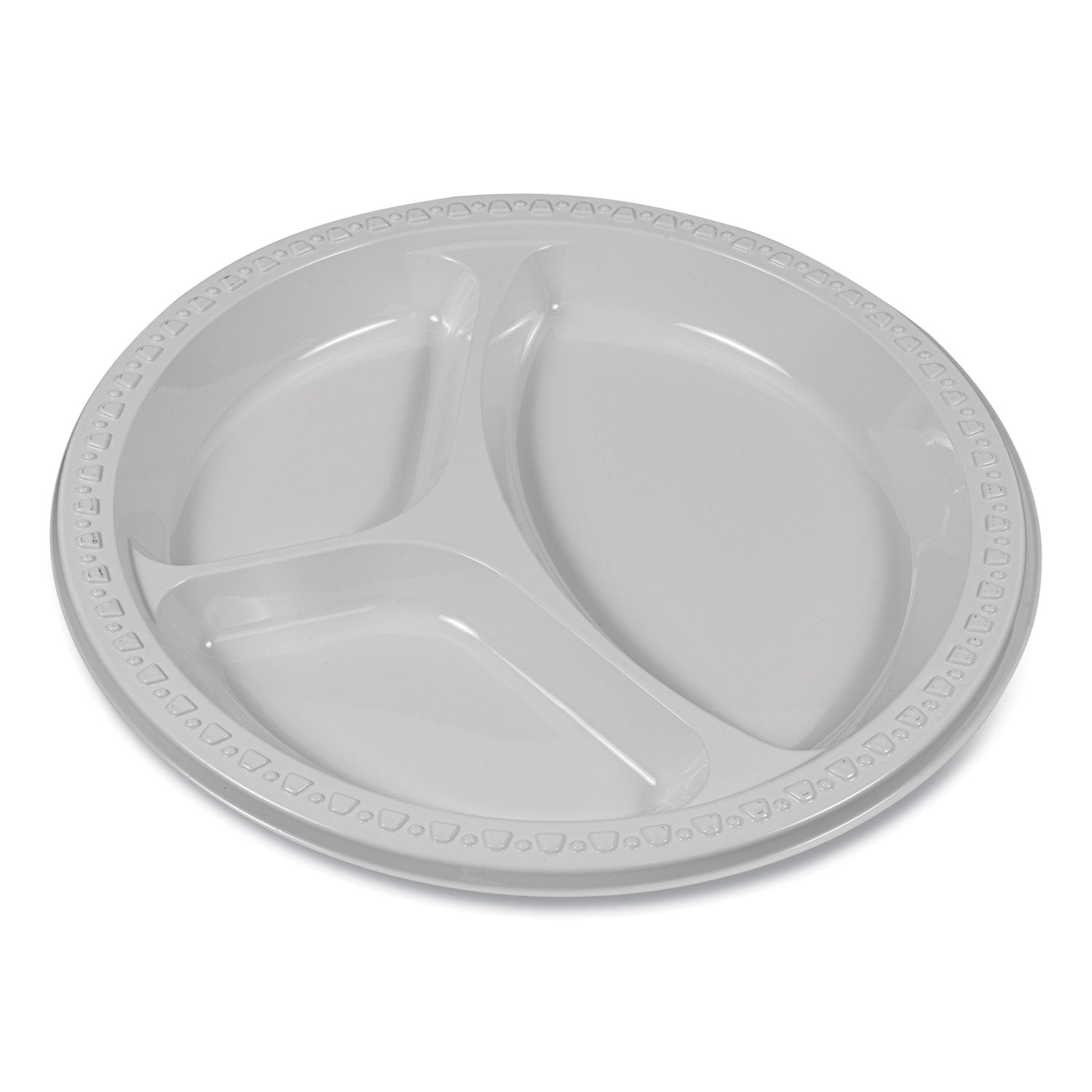 Tablemate® Plastic Dinnerware, Compartment Plates, 9" dia, White, 125/Pack