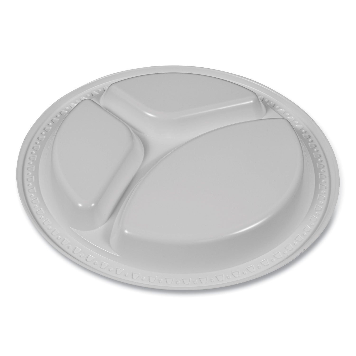 Tablemate® Plastic Dinnerware, Compartment Plates, 9" dia, White, 125/Pack