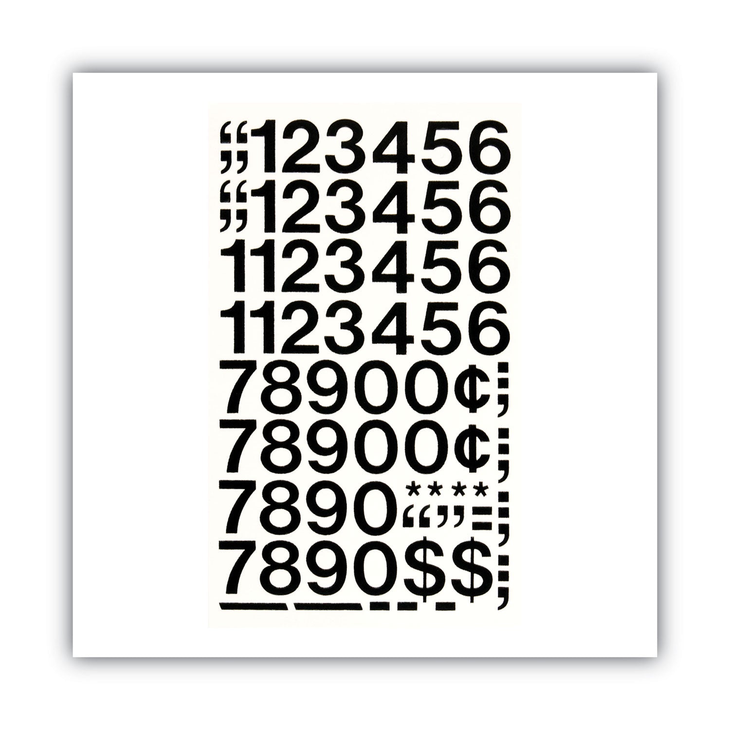 Chartpak® Press-On Vinyl Numbers, Self Adhesive, Black, 1"h, 44/Pack