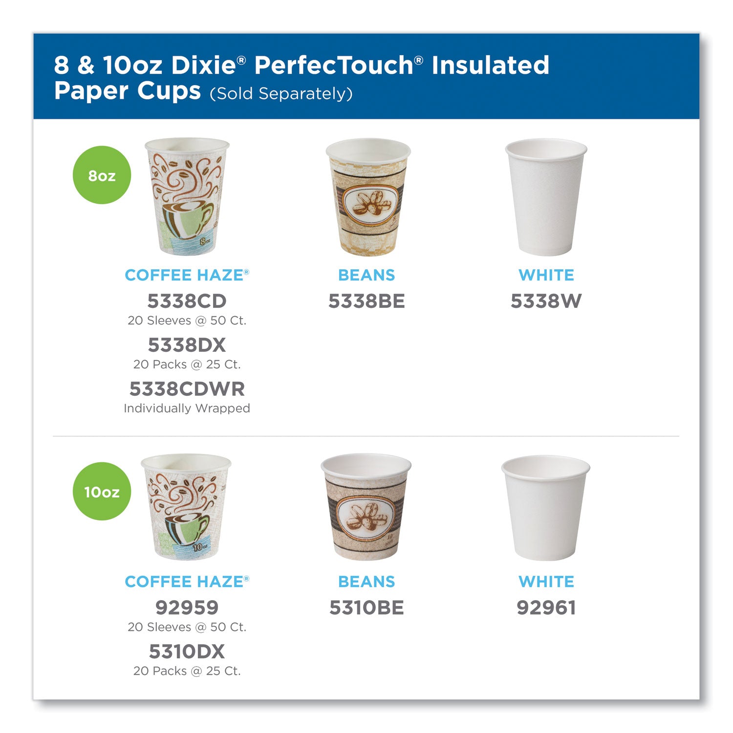 Dixie® PerfecTouch Hot Cups, 8 oz, Coffee Haze Design, Individually Wrapped, 50/Sleeve, 20 Sleeves/Carton