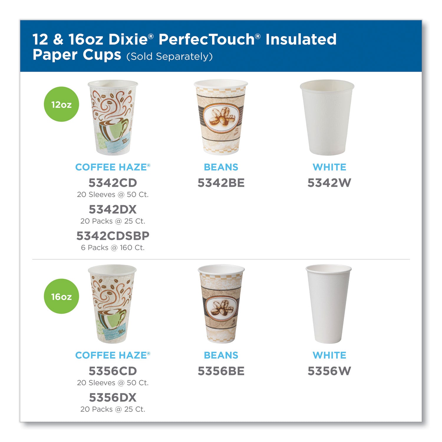 Dixie® PerfecTouch Paper Hot Cups, 16 oz, Coffee Haze Design, 50/Sleeve, 20 Sleeves/Carton