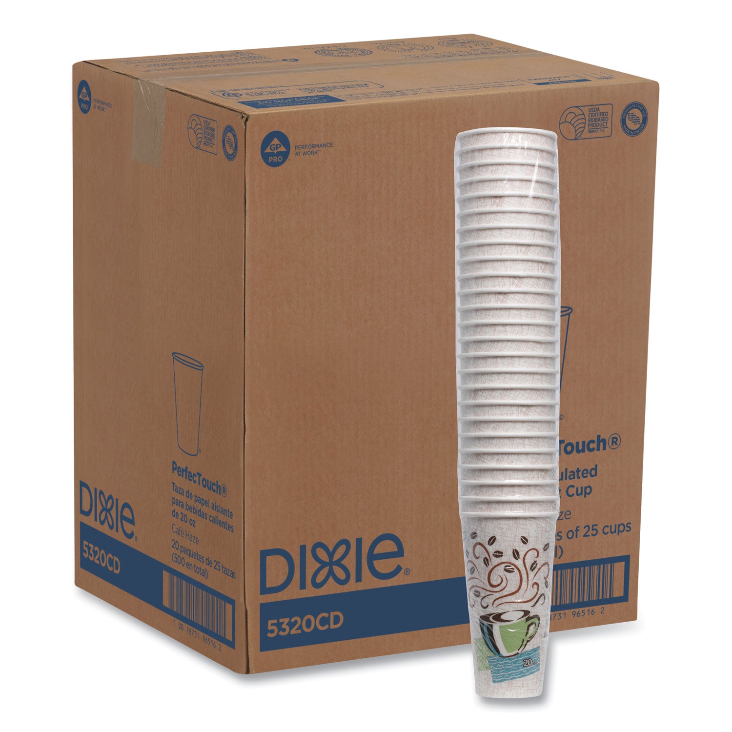 PerfecTouch Paper Hot Cups, 20 oz, Coffee Haze Design, 25/Sleeve, 20 Sleeves/Carton