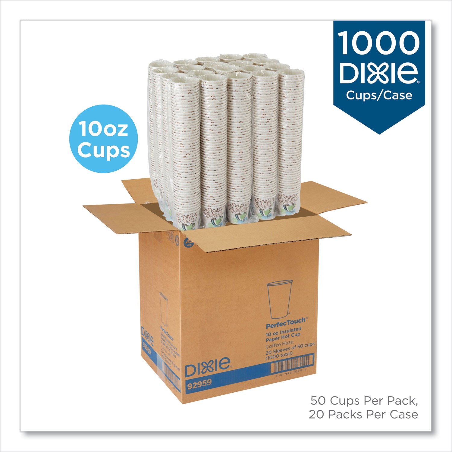 Dixie® PerfecTouch Paper Hot Cups, 10 oz, Coffee Haze Design, 50 Sleeve, 20 Sleeves/Carton