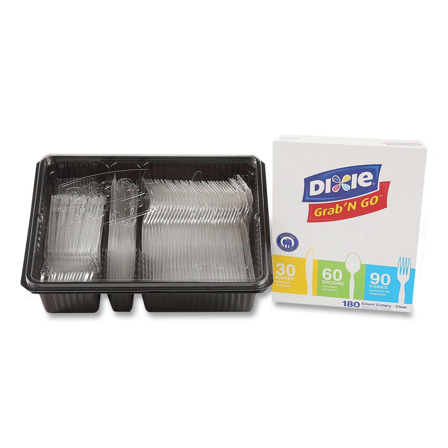 Dixie® Heavyweight Polystyrene Cutlery, Clear, Knives/Spoons/Forks, 180/Pack, 10 Packs/Carton