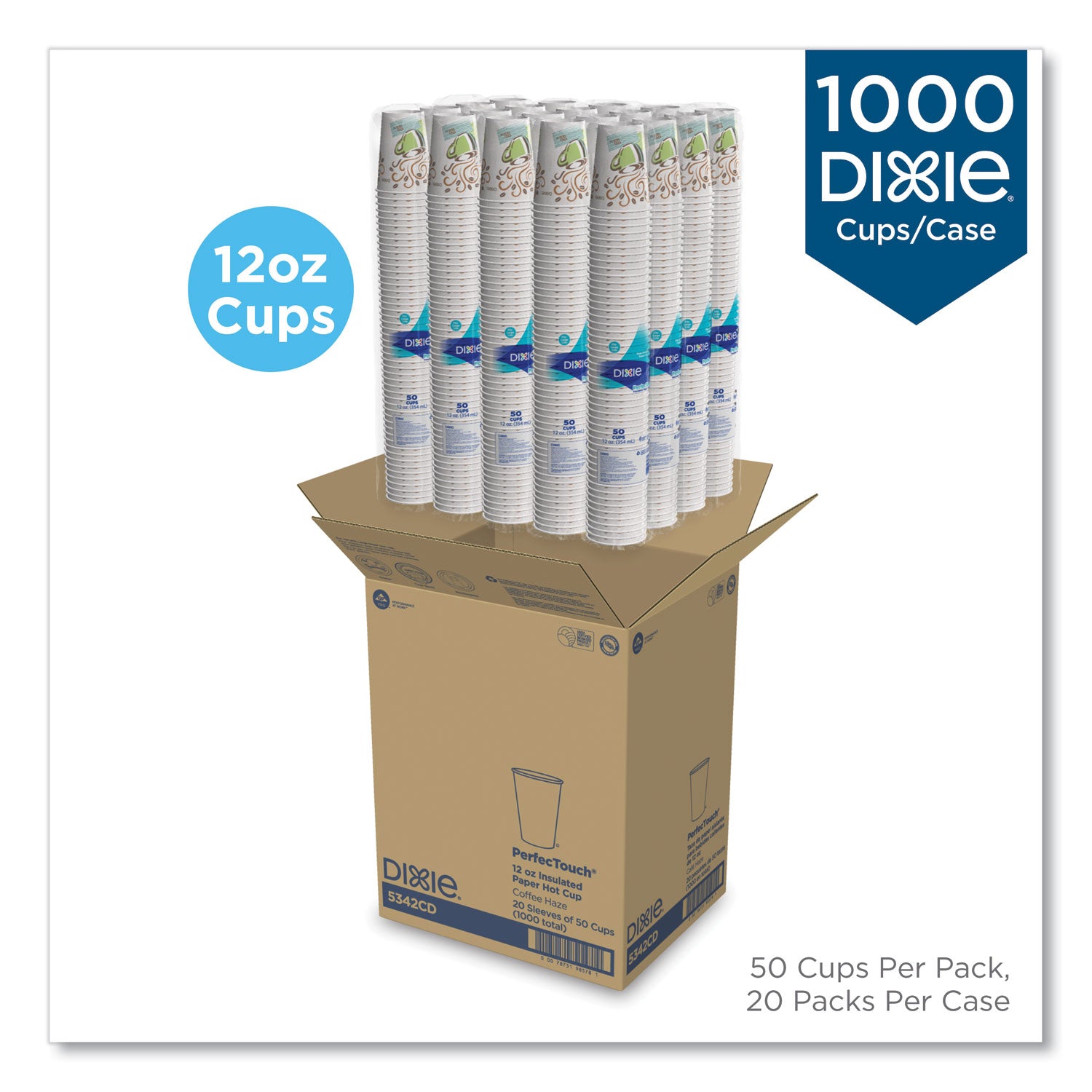 Dixie® PerfecTouch Paper Hot Cups, 12 oz, Coffee Haze Design, 50/Sleeve, 20 Sleeves/Carton