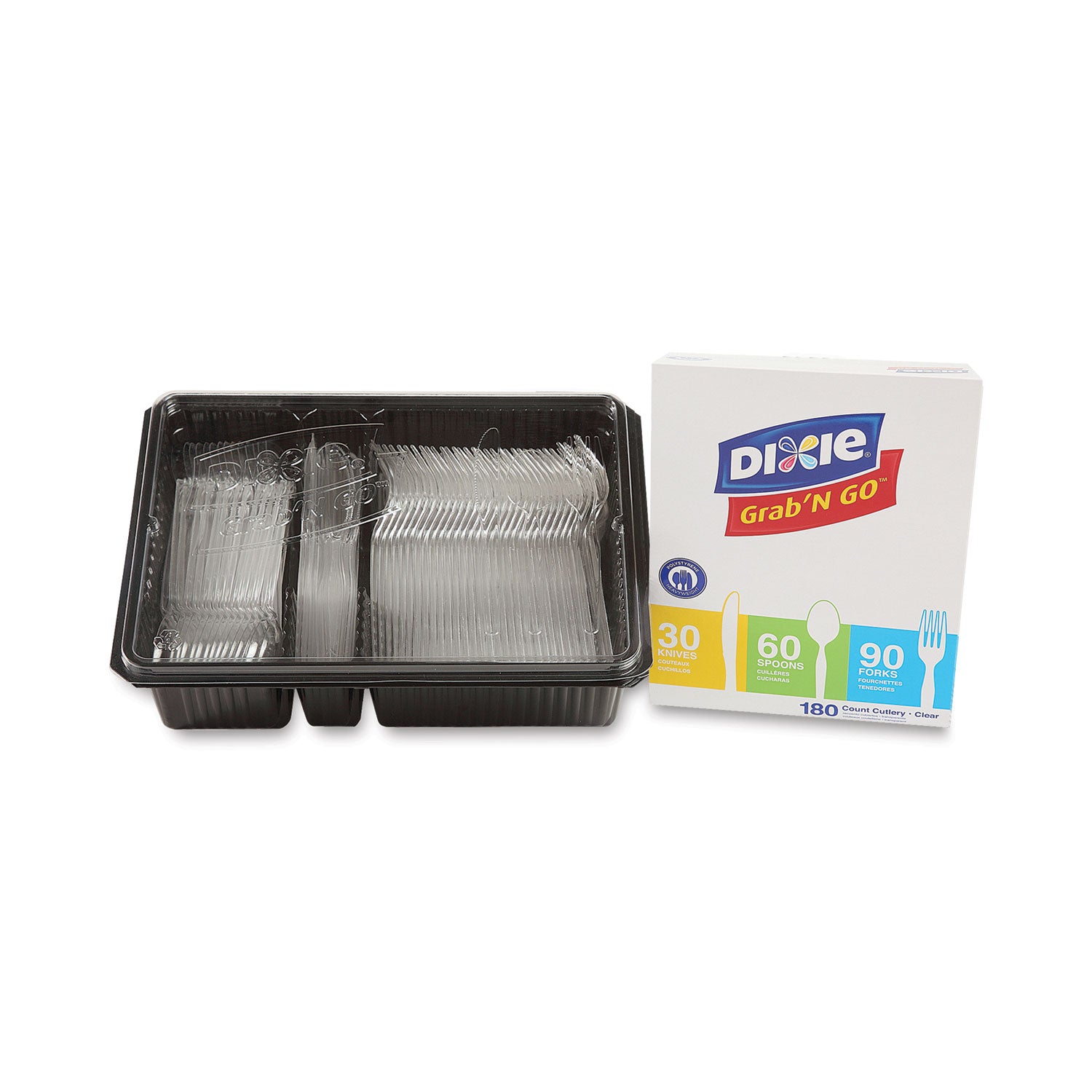 Dixie® Combo Pack, Tray with Clear Plastic Utensils, 90 Forks, 30 Knives, 60 Spoons