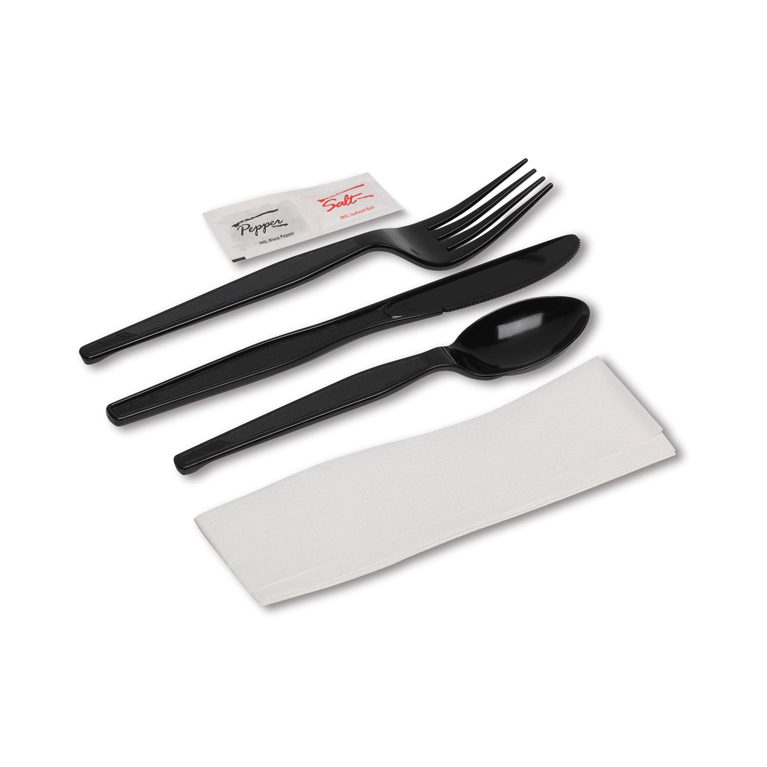 Dixie® Wrapped Tableware/Napkin Packets, Fork/Knife/Spoon/Napkin, Black, 250/Carton