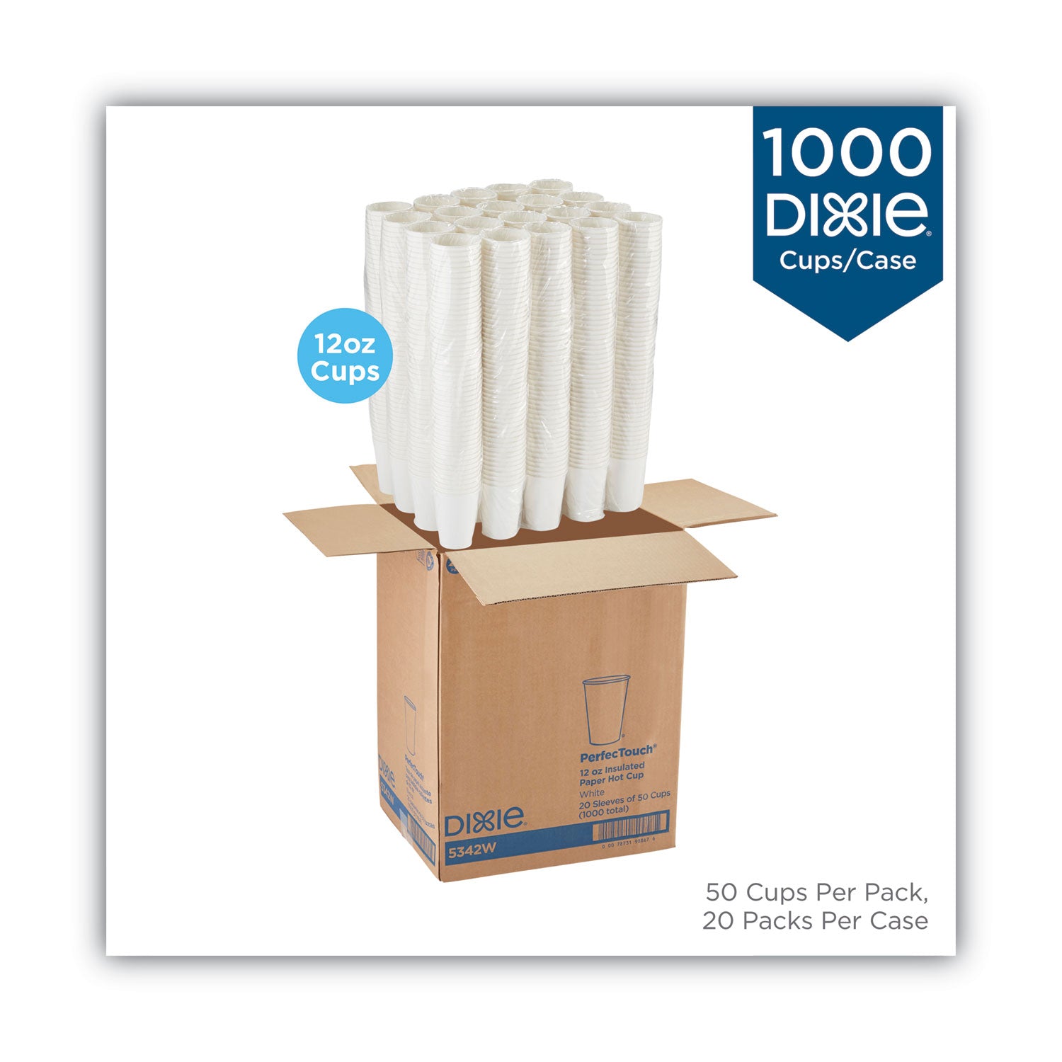 Dixie® PerfecTouch Hot/Cold Cups, 12 oz, White, 50/Bag, 20 Bags/Carton