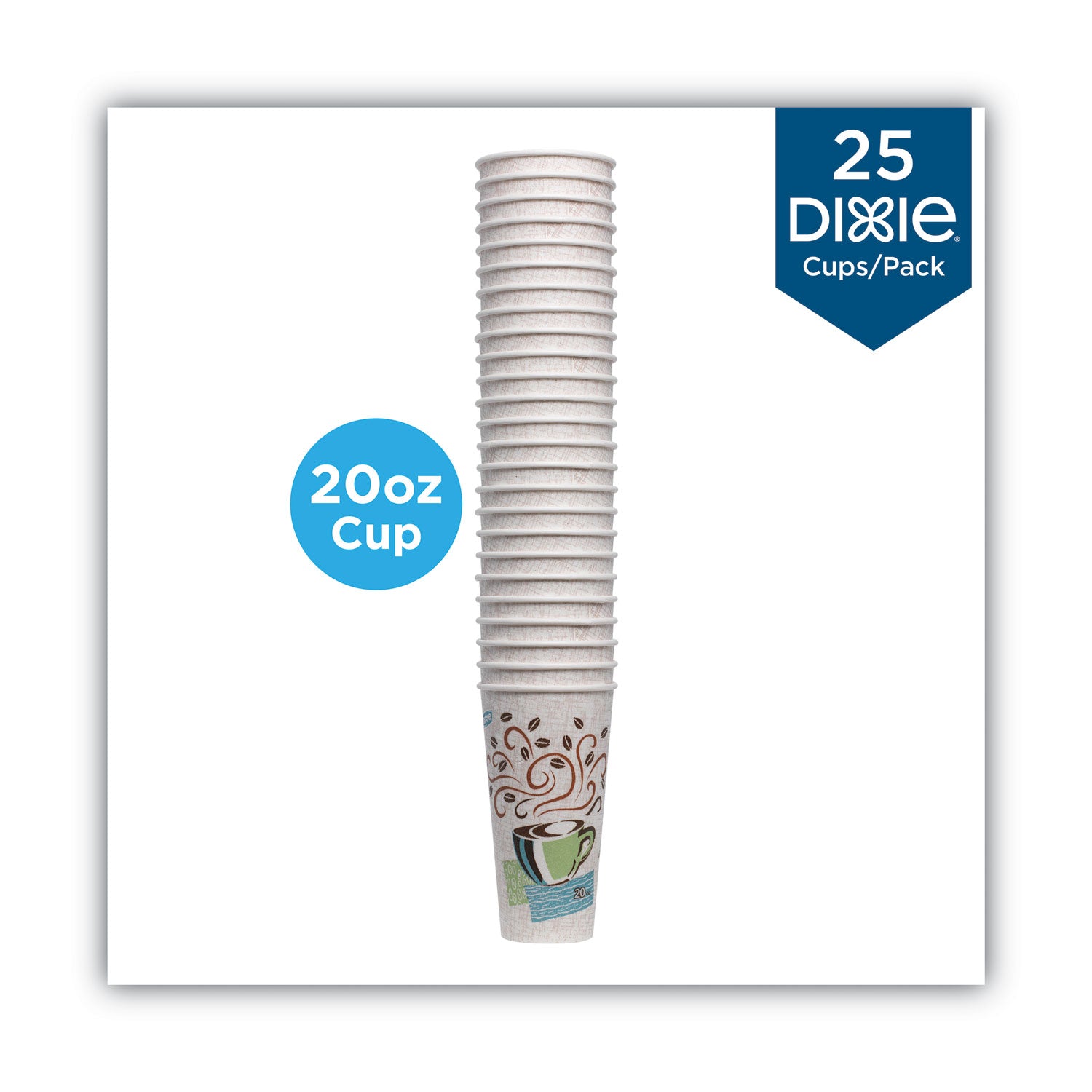 Dixie® PerfecTouch Paper Hot Cups, 20 oz, Coffee Haze Design, 25/Pack