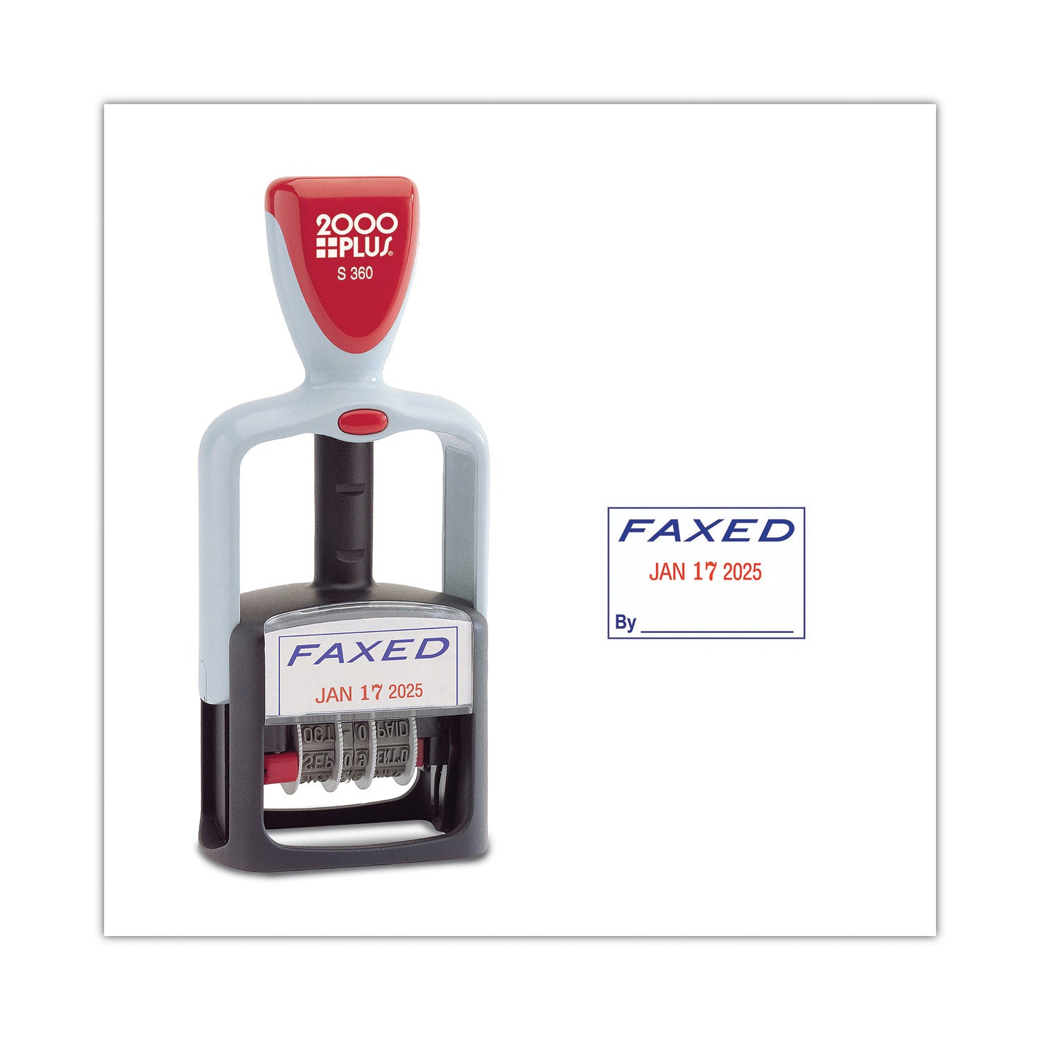 COSCO 2000PLUS® Model S 360 Two-Color Message Dater, 1.75 x 1, "Faxed," Self-Inking, Blue/Red