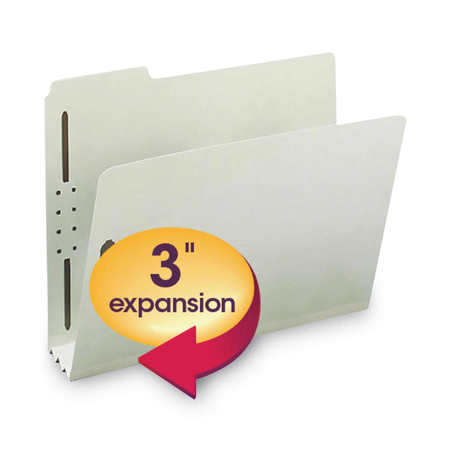 Smead™ Recycled Pressboard Fastener Folders, 3" Expansion, 2 Fasteners, Letter Size, Gray-Green Exterior, 25/Box