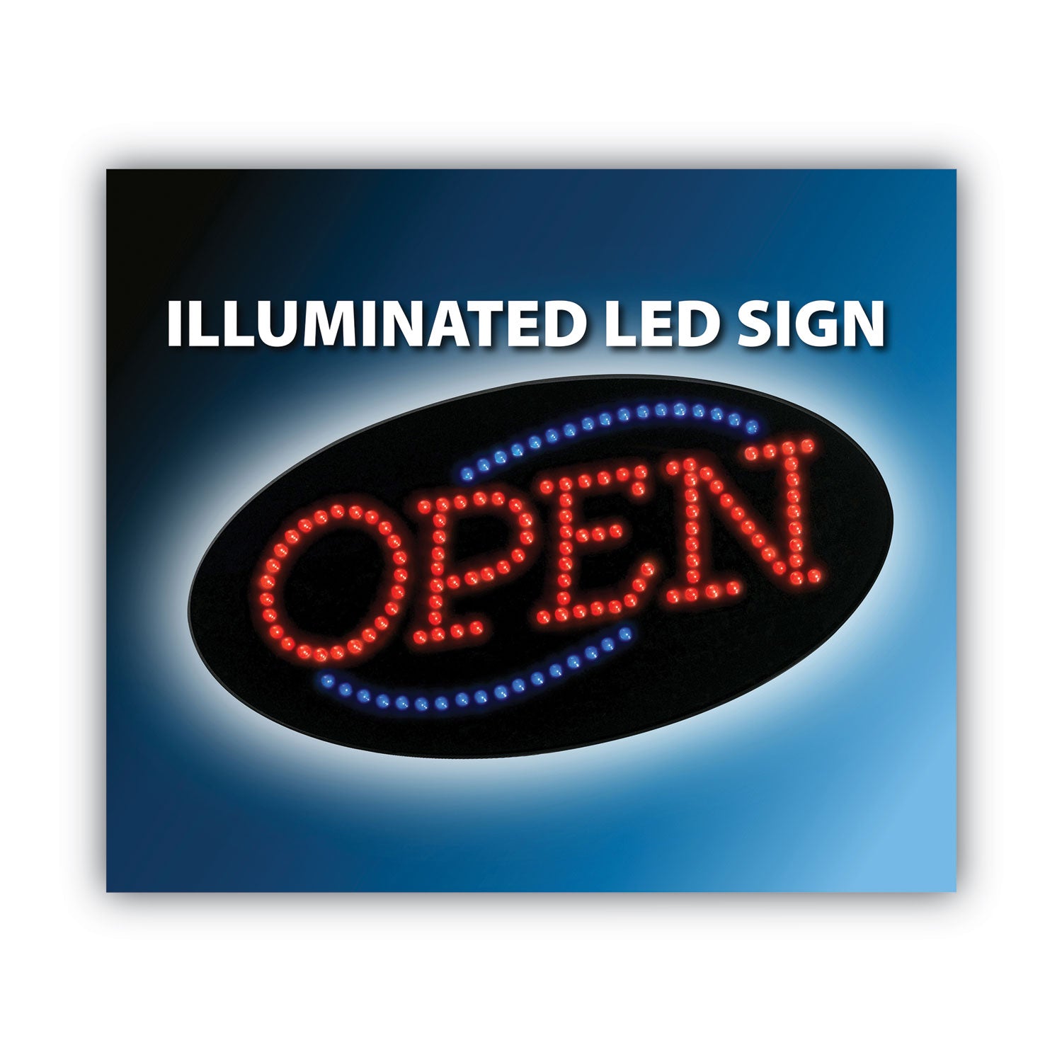 COSCO LED OPEN Sign, 10.5 x 20.13, Red and Blue Graphics